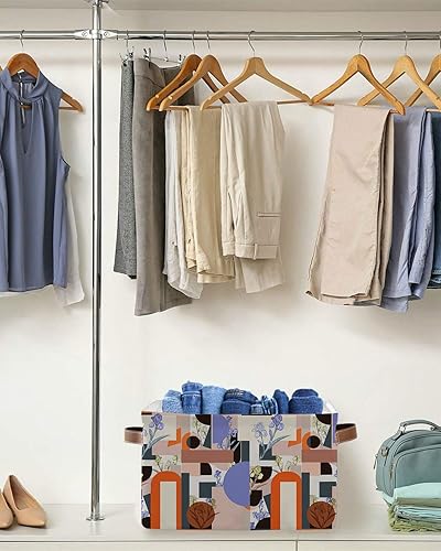 Miniatura 5 de Middle Century Storage Basket for Organizing Shelves, Collapsible Storage Bins Boxes with Handle, Modern Geometric Spring Floral Botanical Canvas