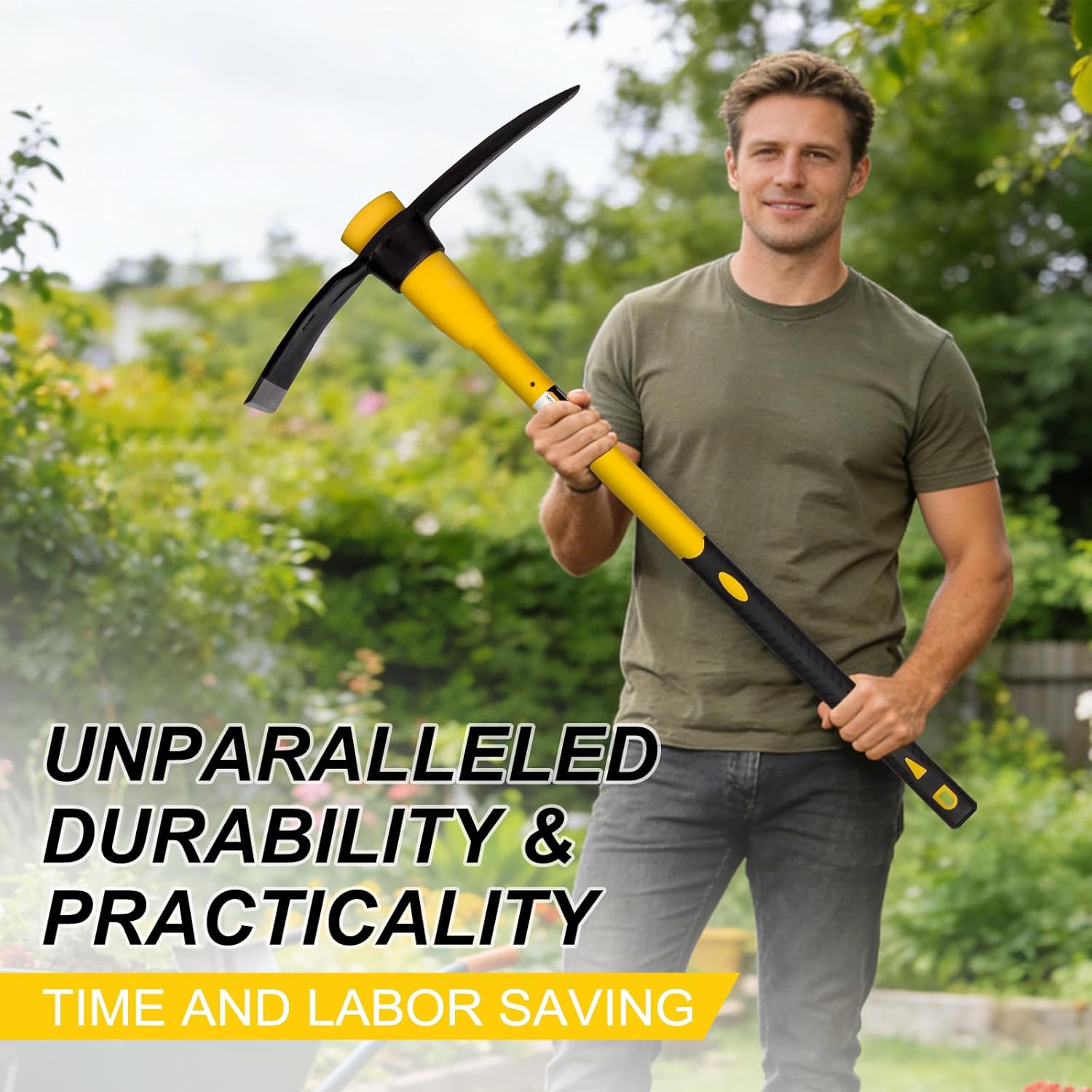 Pickaxe with Shock Absorbing Fiberglass Handle, Heavy Duty Forged Steel Pick Axe for Digging, 36 Inches (406Y)