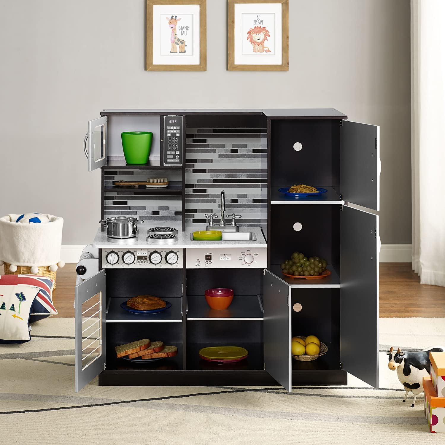 Play Kitchen for Kids Kitchen Playset - Wooden, Realistic Pretend Toy Kitchen Sets for Girls Boys Ages 3+ by Naomi Home, Espresso : Toys & Games