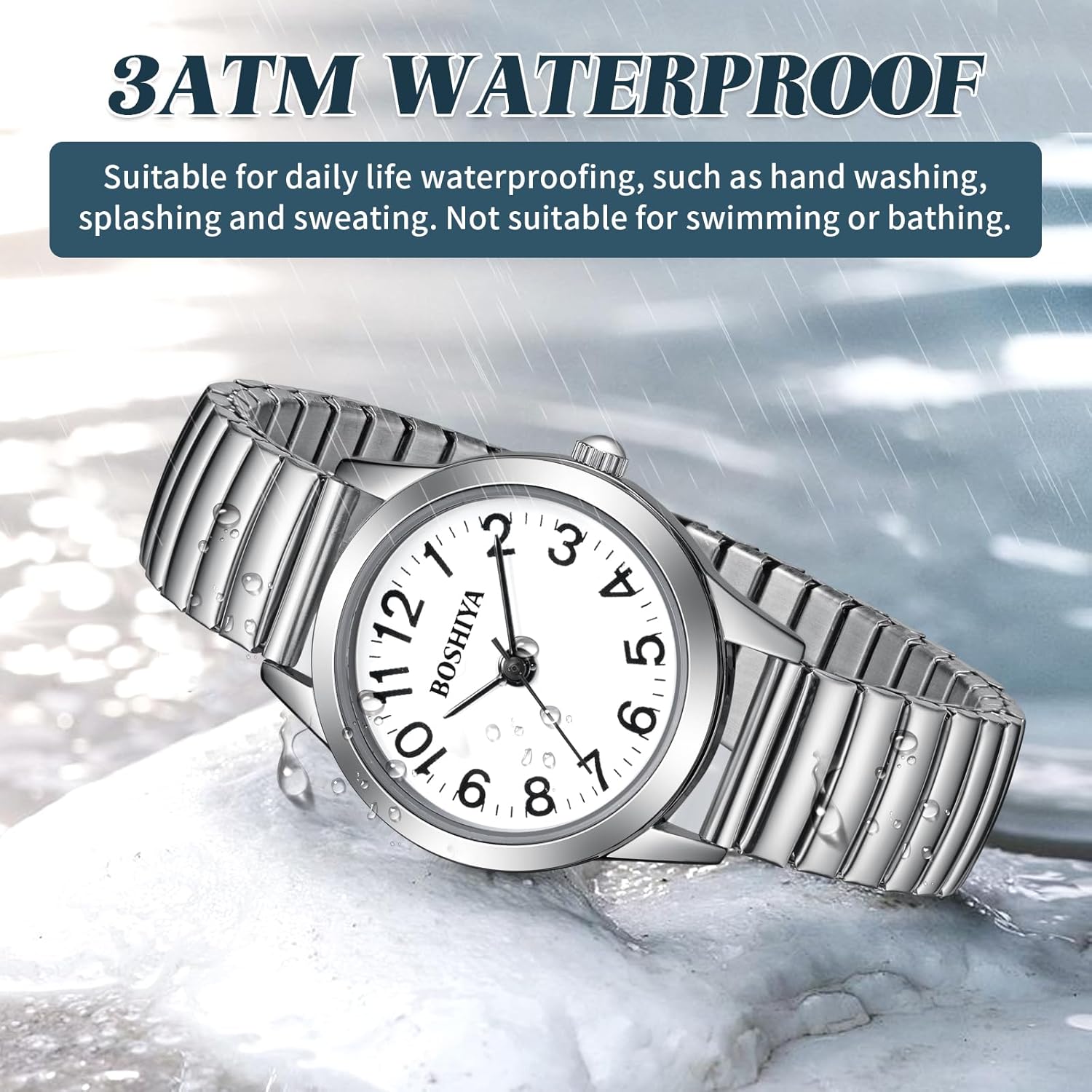 BOSHIYA Small Golden Watches for Women Easy Reader Analog Ladies Quartz Watches with Stainless Steel Expansion Band, Waterproof - Image 6