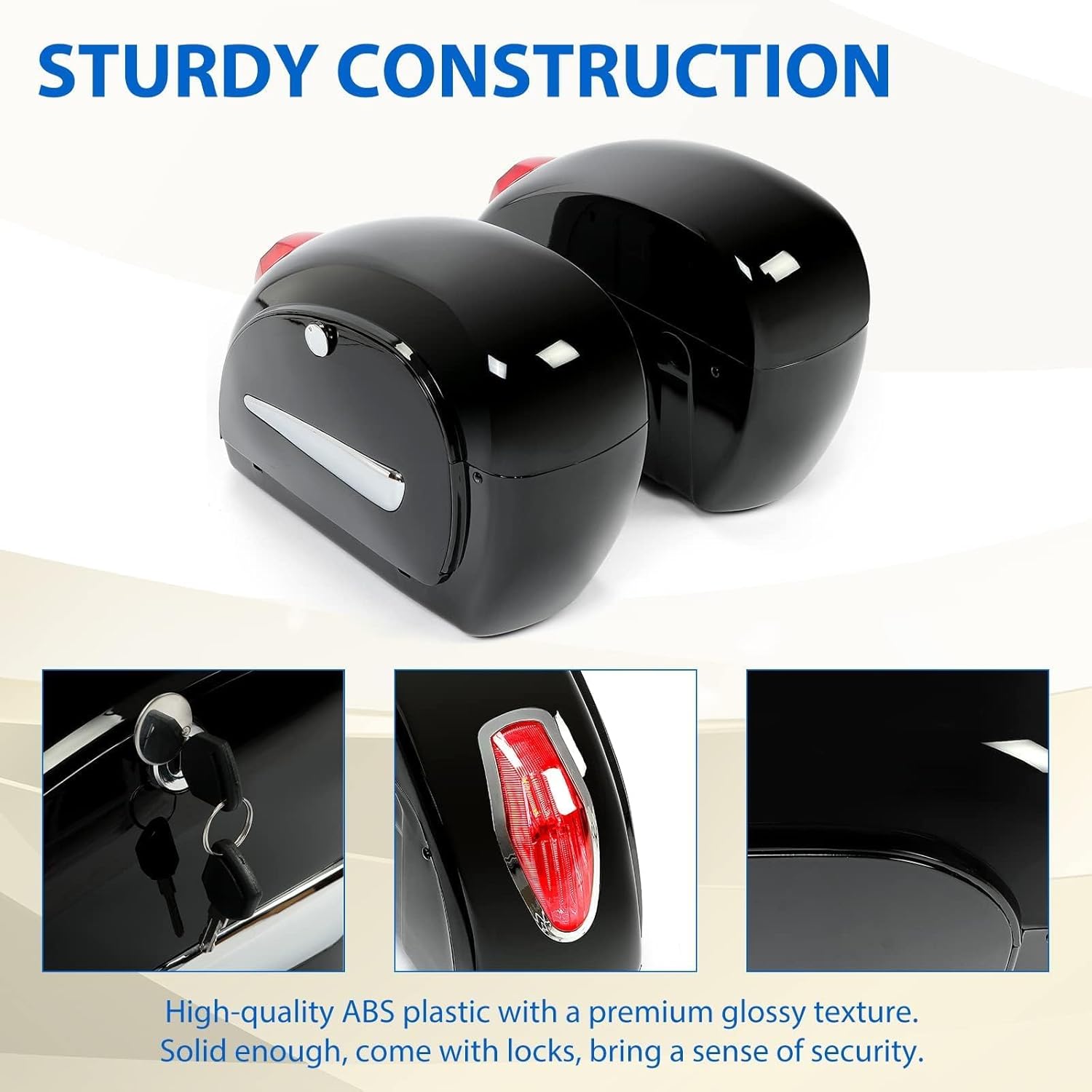 KUAFU Universal Motorcycle Hard Saddlebag Trunk W/Brackets Lights & Locks Compatible with Honda Yamaha Harley Suzuki Kawasaki Motorcycle Saddle bags Luggage Bag (36L/Pair)