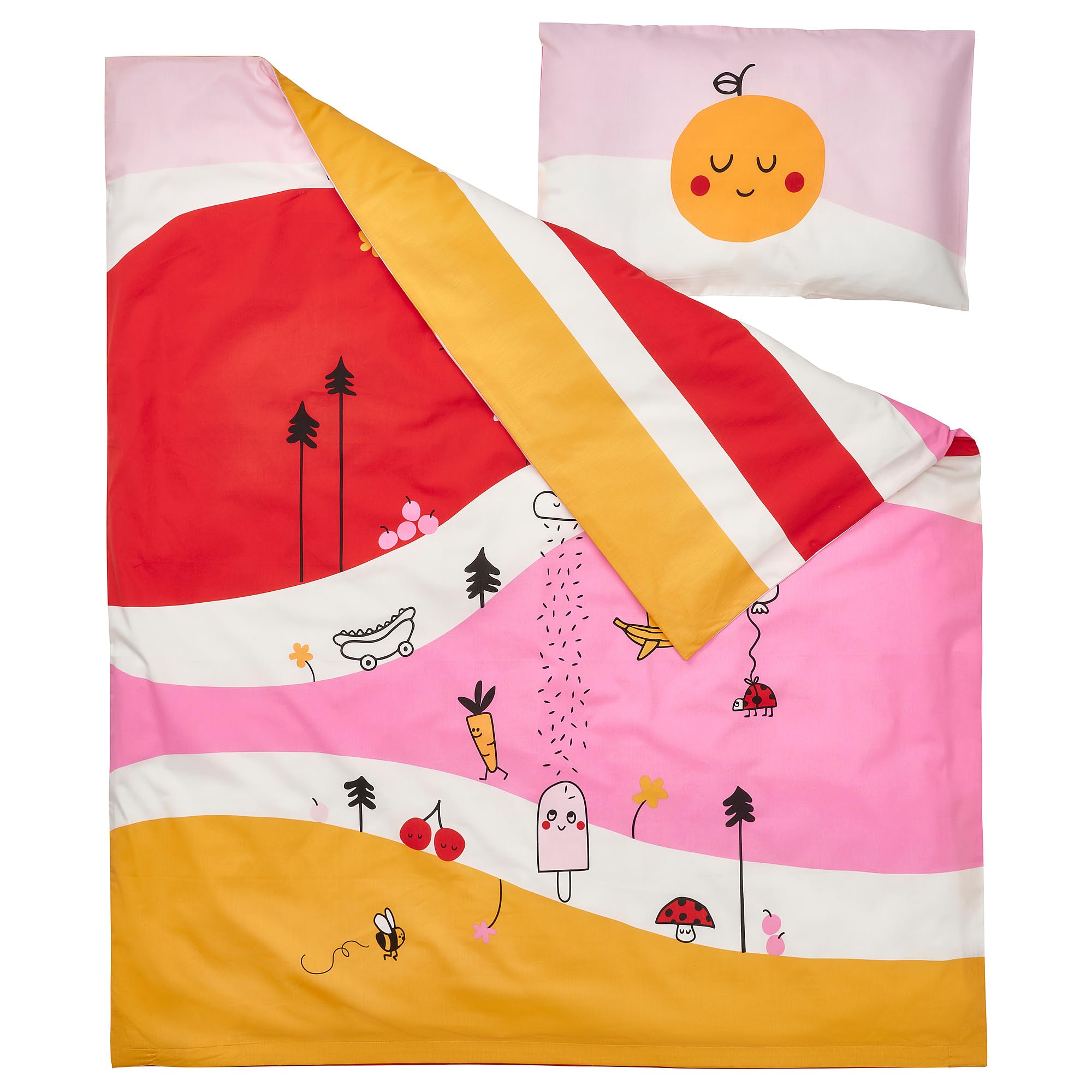 ProTuning GRÖNFINK Housse de couette 1 taie d'oreiller pour lit de bébé, multicolore, rayé, 110 x 125/35 x 55 cm