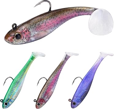 Swim Bait,Paddle Tail Swim Baits for Bass Fishing,Realistic Paint Minnow Swimbait Walleye Fishing Lures,Pre-Rigged Swimbaits Fishing Soft Plastic Lures for for Bass Trout Walleye 3/6pcs