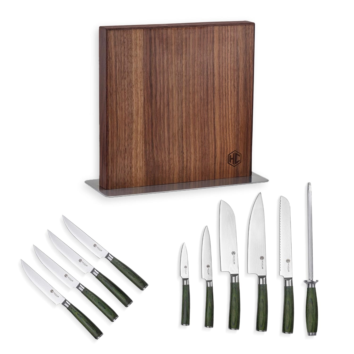 HexClad 11-Piece Knife Set 6-Piece Essential Knife Set 4-Piece Steak Knife Set and Magnetic Knife Block Japanese Damascus
