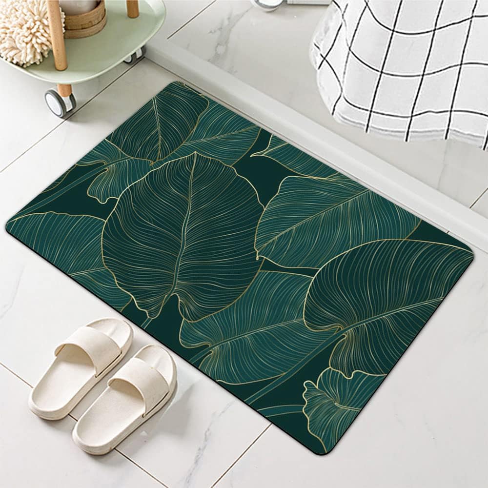 Diatomaceous Earth Bath Mat,The Leaves Non-Slip Volume Super Absorbent Fast Drying for Bathroom Kitchen Door mat,Eco-Friendly Easy to Clean 16×24Inch (40 * 60cm)