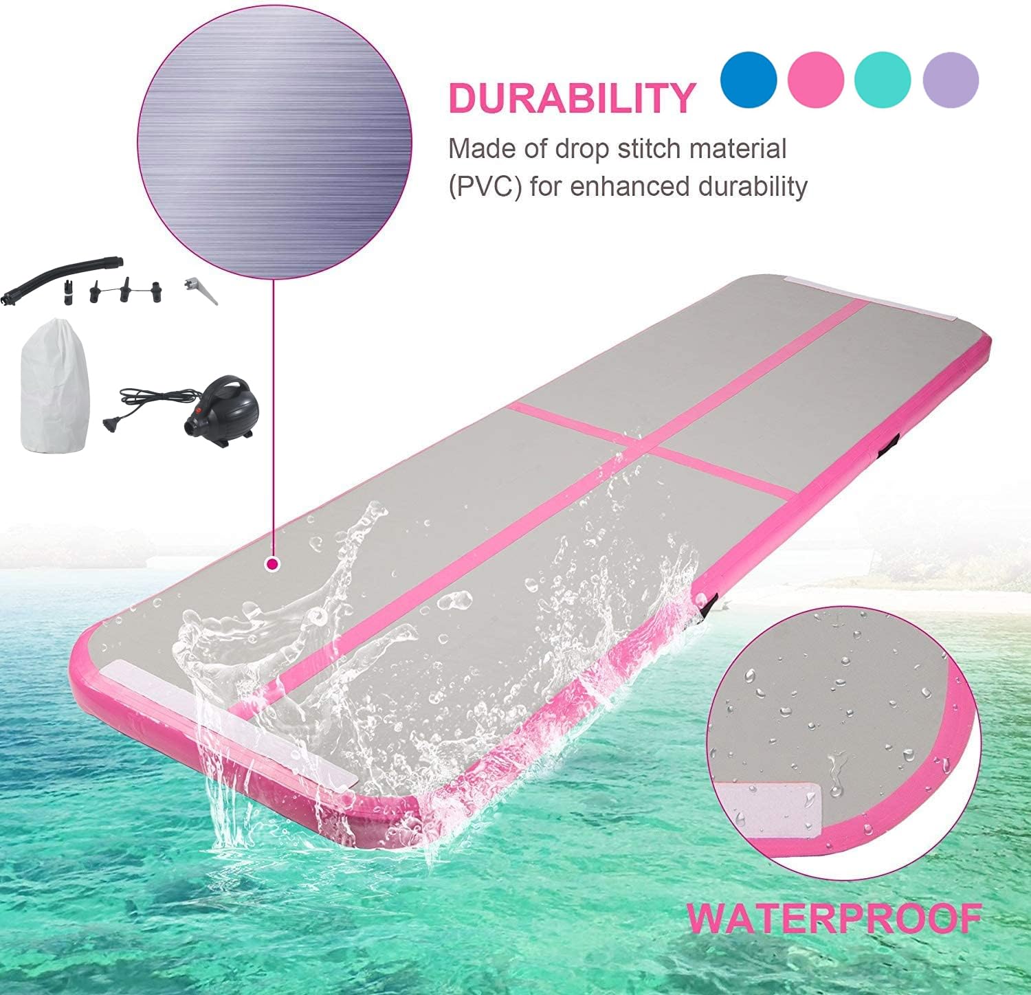 3/4/5/6M Air Track Tumbling Matte Yogalmatte Mit Elektrischer Luftpumpe,Gymnastikmatte Camping Trainingsmatte Turnmatte Für Zuhause,Outdoor,Übungsgymnastik, Rutschfest & Wasserdicht