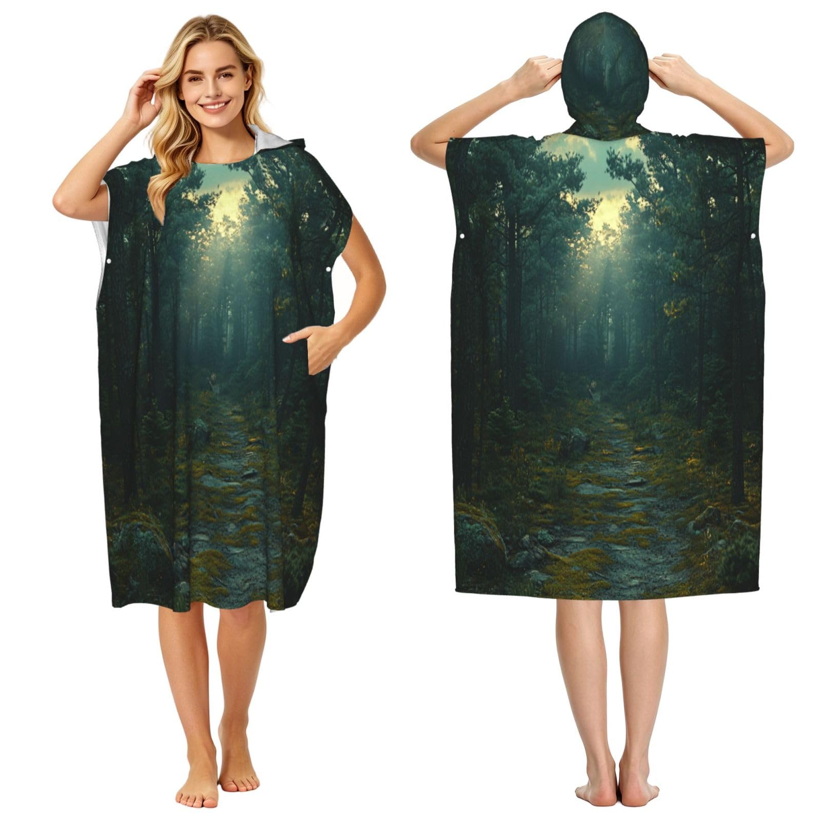 DTHKJNLSF Forest Trail Adult Hooded Beach Poncho Towel