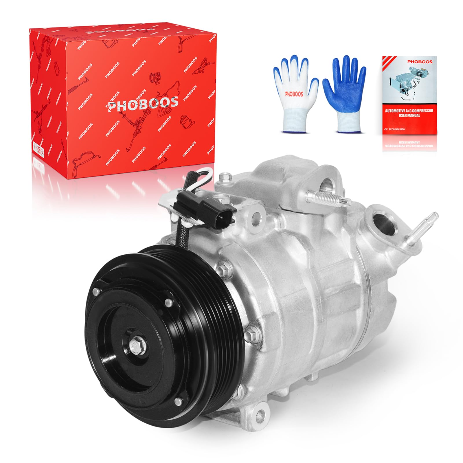 PHOBOOS Sprężarka klimatyzacji ze sprzęgłem kompatybilna z Ford Explorer 2011-2015, Ford Police Interceptor Utility 2013-2015, V6 3,5 l/3,7 l, szybkie chłodzenie, niski poziom hałasu, łatwa instalacja