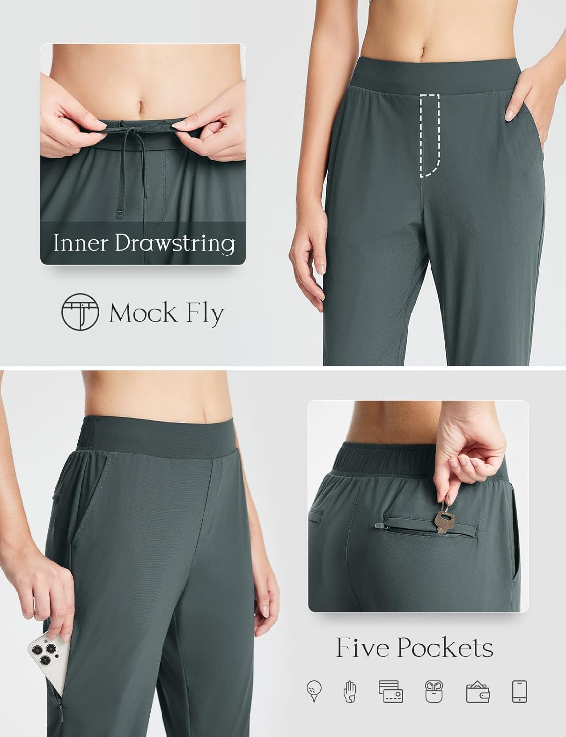 baleaf Women's Golf Pants Petite Stretch Lightweight 7/8 Travel Pants Zip Pockets Casual Work Ankle - Image 5