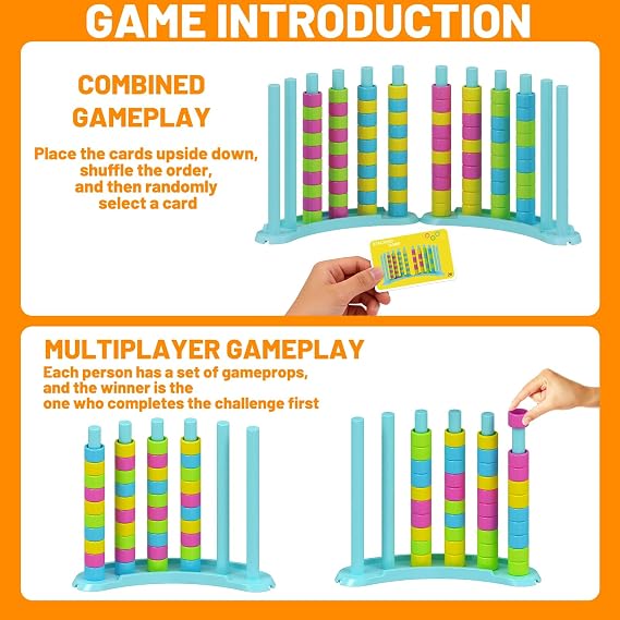 2 Pack Color Matching Challenge Game, Fast Pattern Match Ring Stacking Puzzle Stack Games, 2-4 Players, Family Board Game for Kids & Adults, Birthday Easter Christmas Party Gifts for Boy & Girl