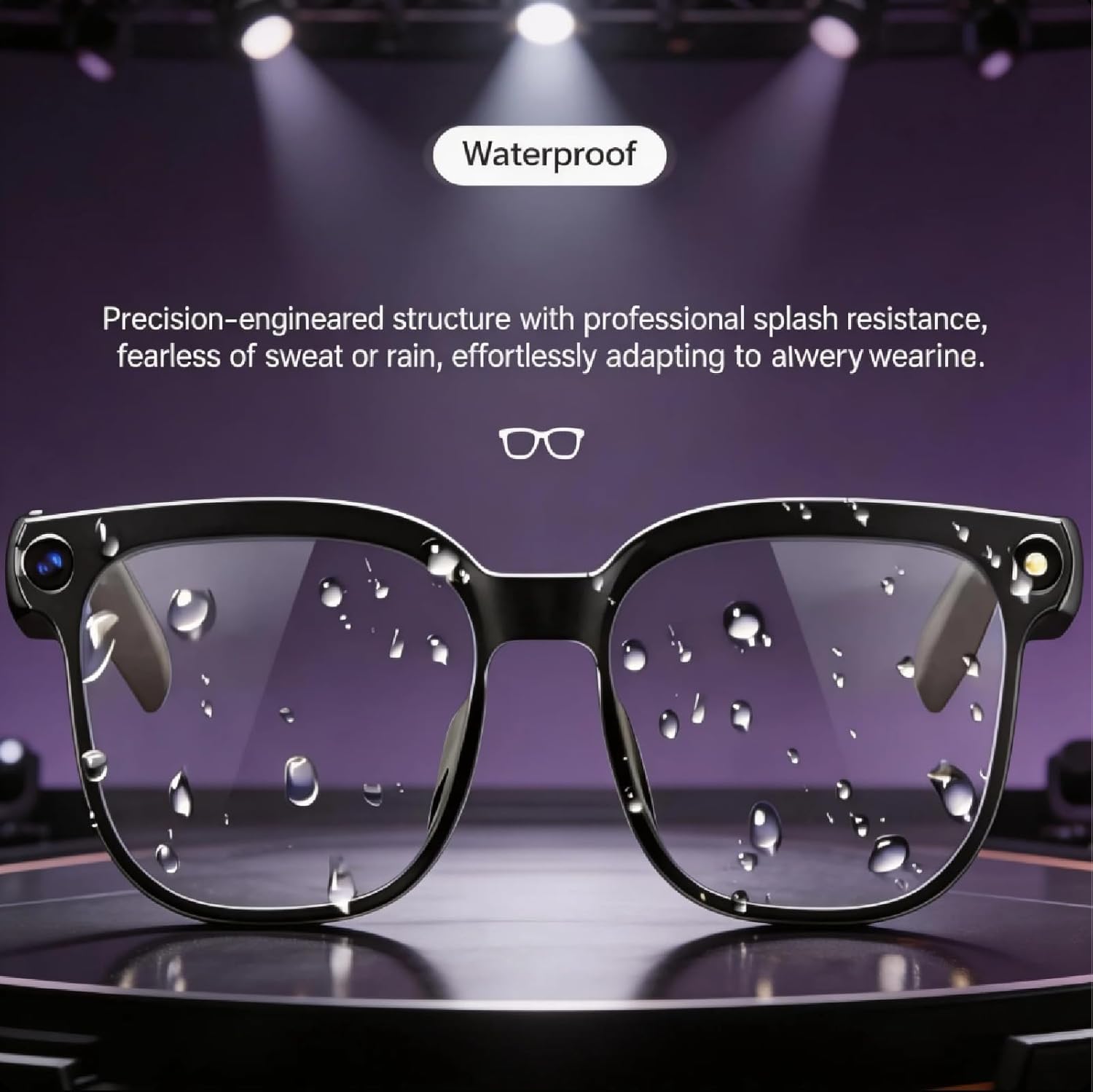 AI Smart Glasses with Camera, 8MP 4K Video Recording Bluetooth Speaker Smart Glasses for Men, Ai Glasses with Camera Photo Video Recorder Translating Voice Control Safety Glasses IP67 8-Hour Battery