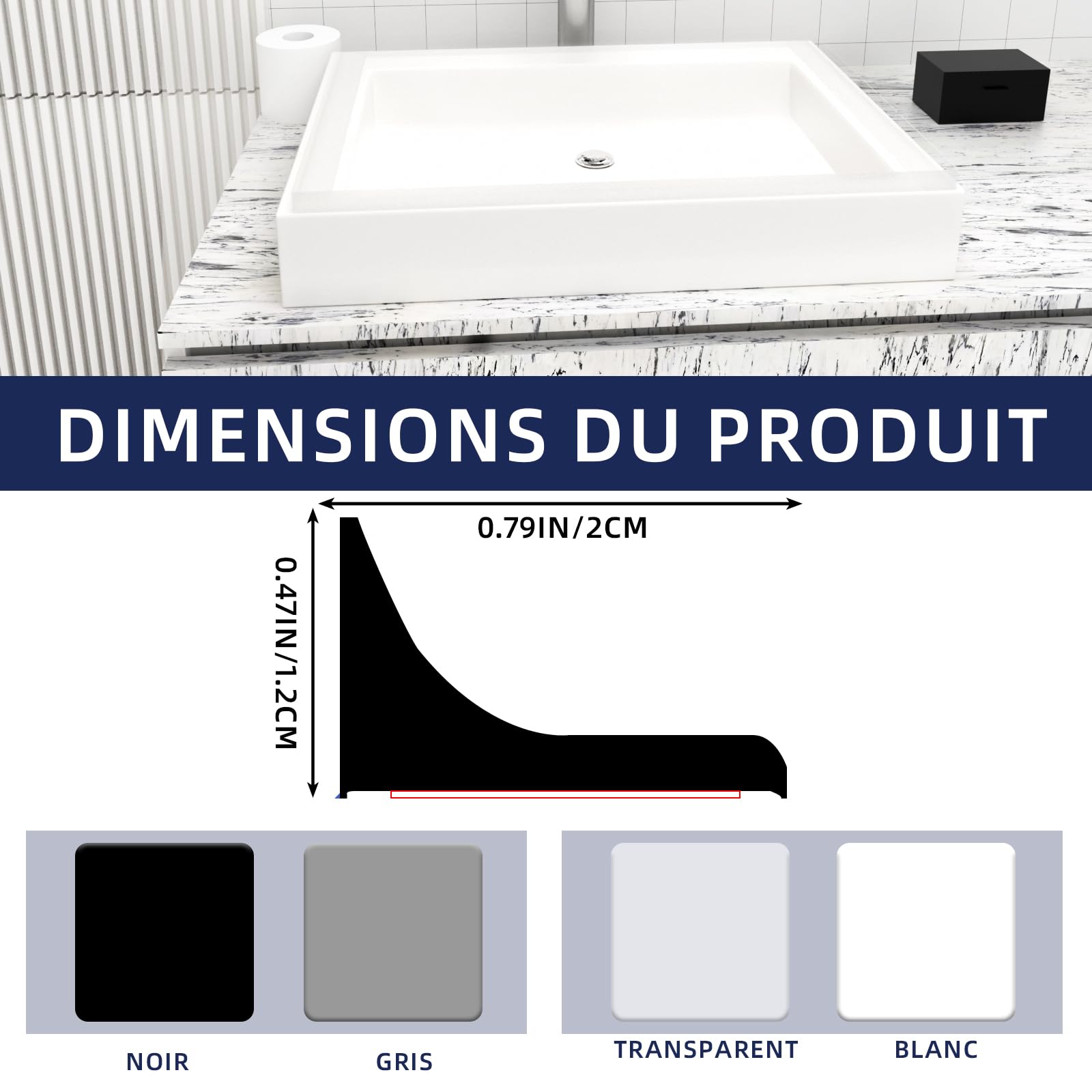 Lntyq Barriere De Douche 2 M Barre De Seuil Douche Seuil De Douche Barrage D'eau Autocollant Seuil De Douche Pour La Cuisine Et La Salle De Bain Séparation Humide Et Sèche (Blanc