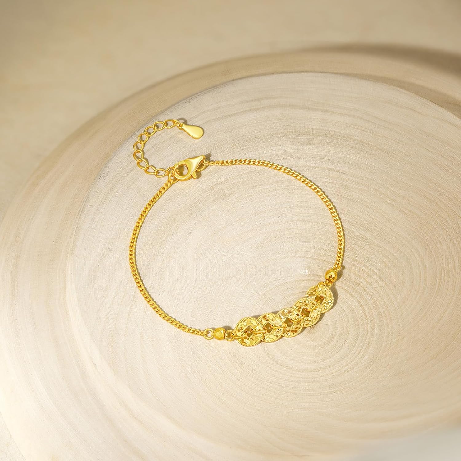 Sterling Silver Bracelets 925 Silver Coin Chain Bracelet Dainty Fortune Beads Dainty Jewelry for Women Mother Lover Her Anniversary Birthday 6.3-7.5Inch/16-19cm D0715572 - Image 5