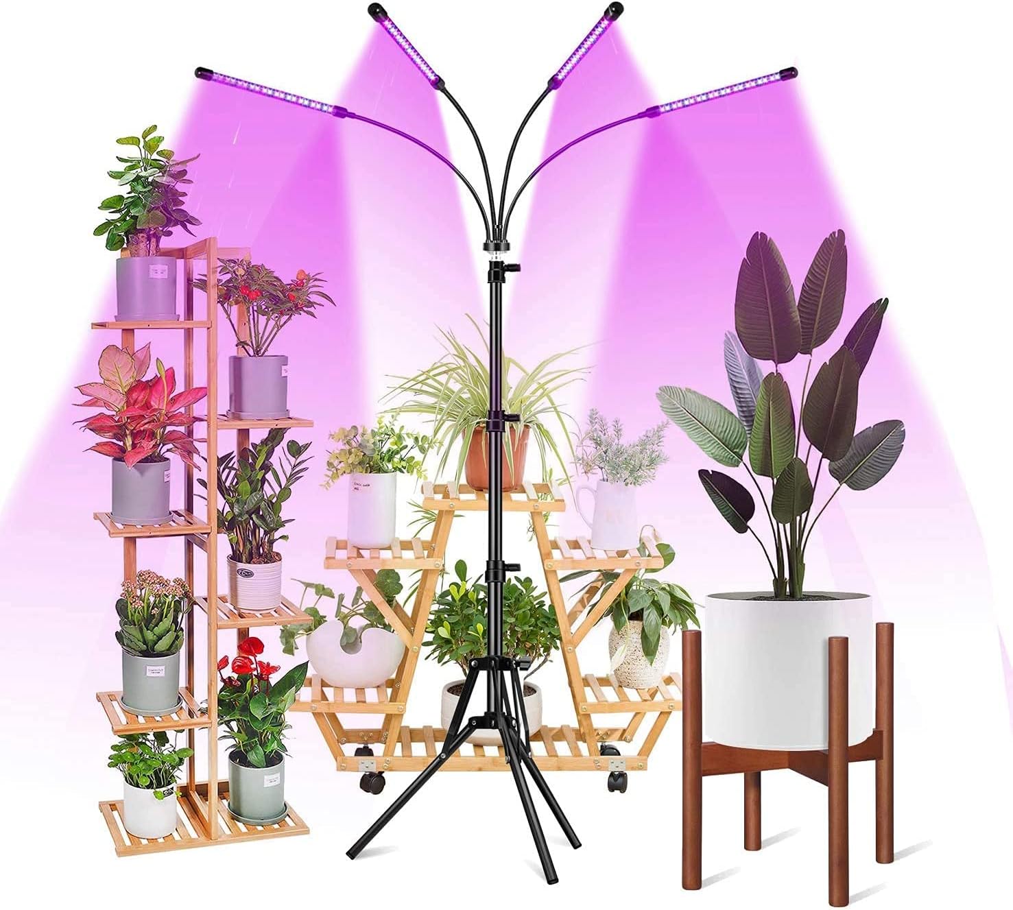 RHM LED Grow Light with Stand for Indoor Plants, Full Spectrum Plant Lights for Indoor Growing with Timer, 3 Spectrum Modes, 4 Lighting Modes, 10 Levels Dimming & 14~55inch Adjustable Tripod Stand