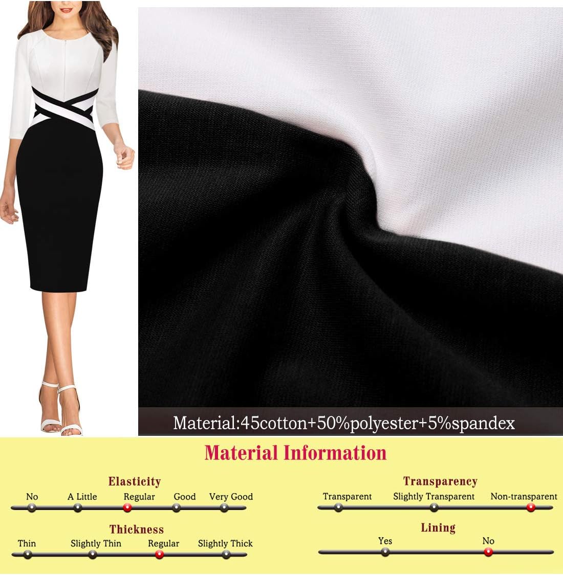 VFSHOW Womens Work Business Casual 3/4 Sleeve Slimming Fitted Front Zipper Crisscross Waist Office Party Pencil Sheath Dress