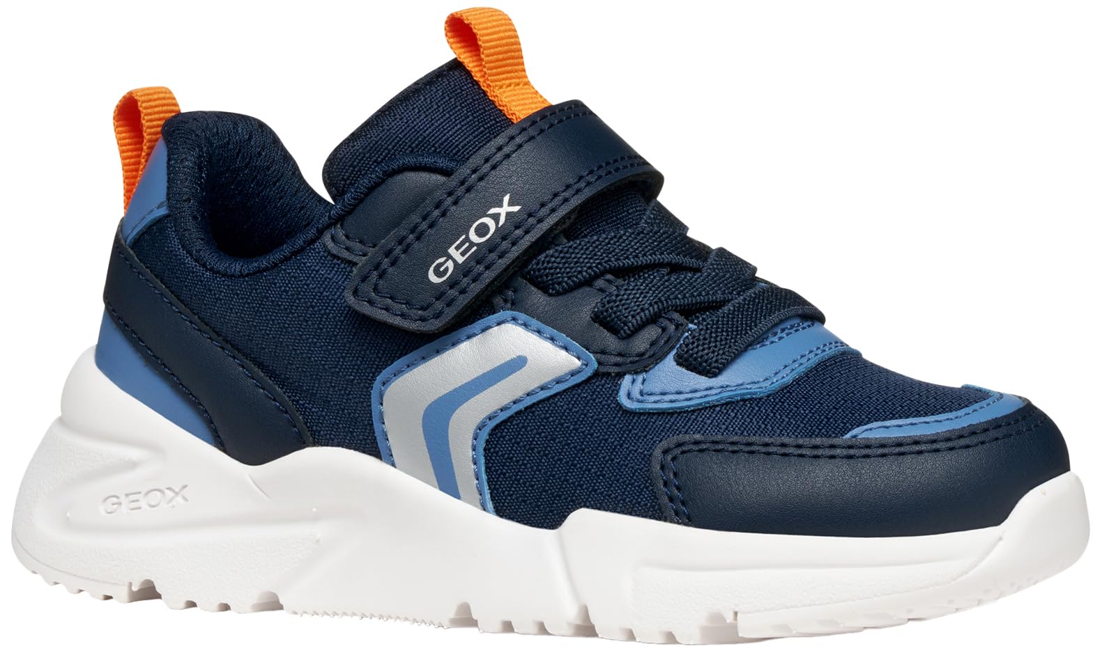 Geox J Loftus BOY Sneaker, Navy/Orange, 2.5 UK