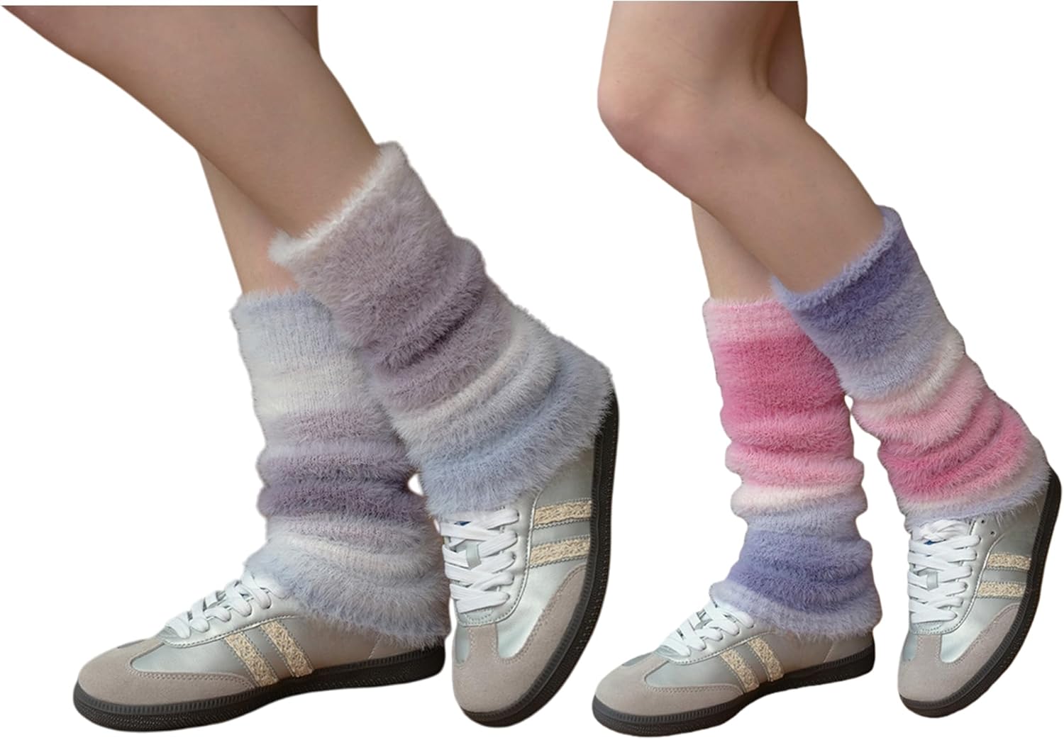2 Pairs Women's Y2K Striped Knitted Leg Warmers, Cozy Colorful Leg Warmers for Daily Trendy Looks