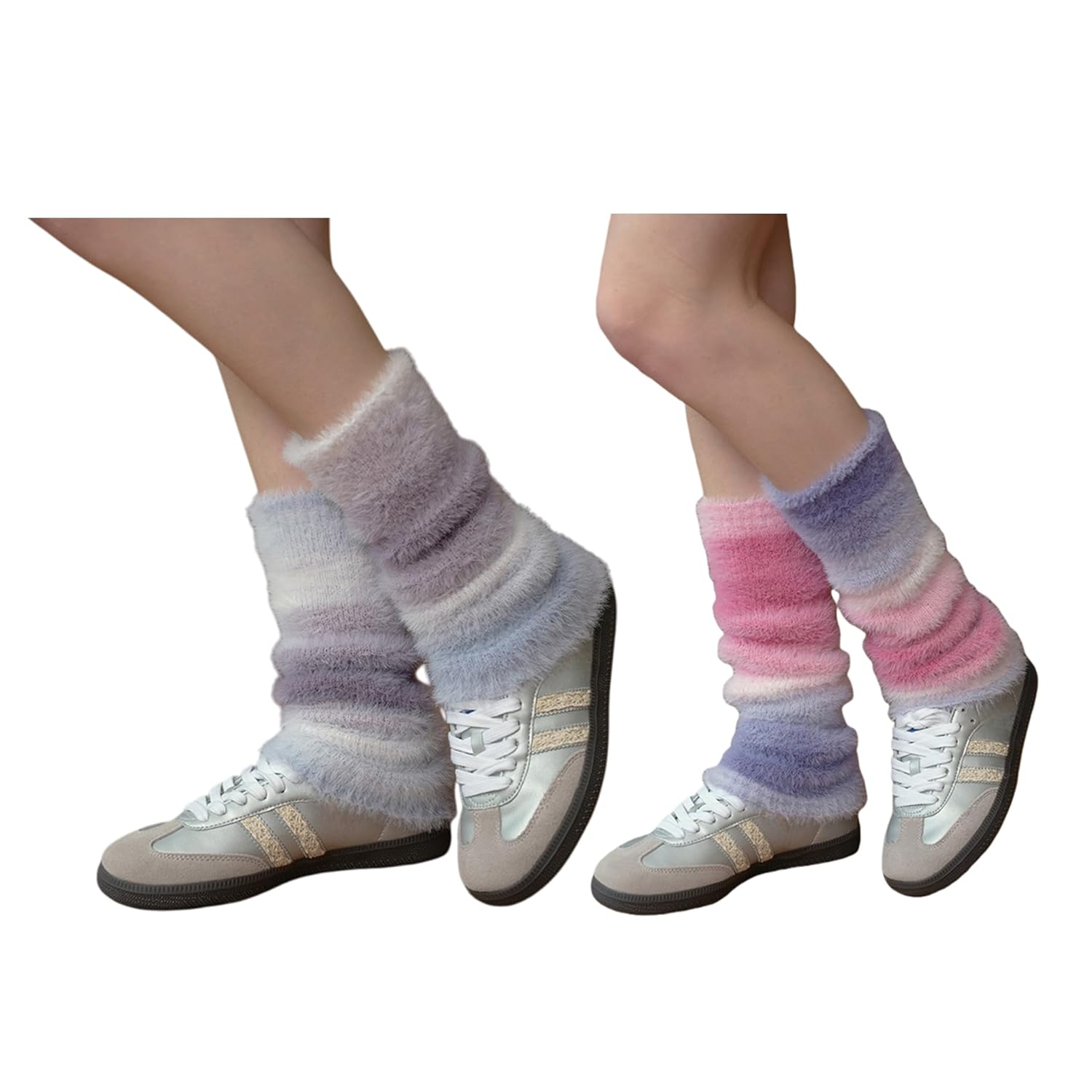 2 Pairs Womens Y2K Striped Knitted Leg Warmers Cozy Colorful Leg Warmers for Daily Trendy Looks