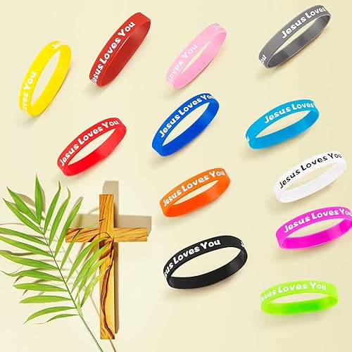 Miniatura 3 de Jesus Loves You - Pulseras de goma coloridas de silicona cristiana para hombres y mujeres, regalos de fiesta, pulsera inspiradora para adultos,