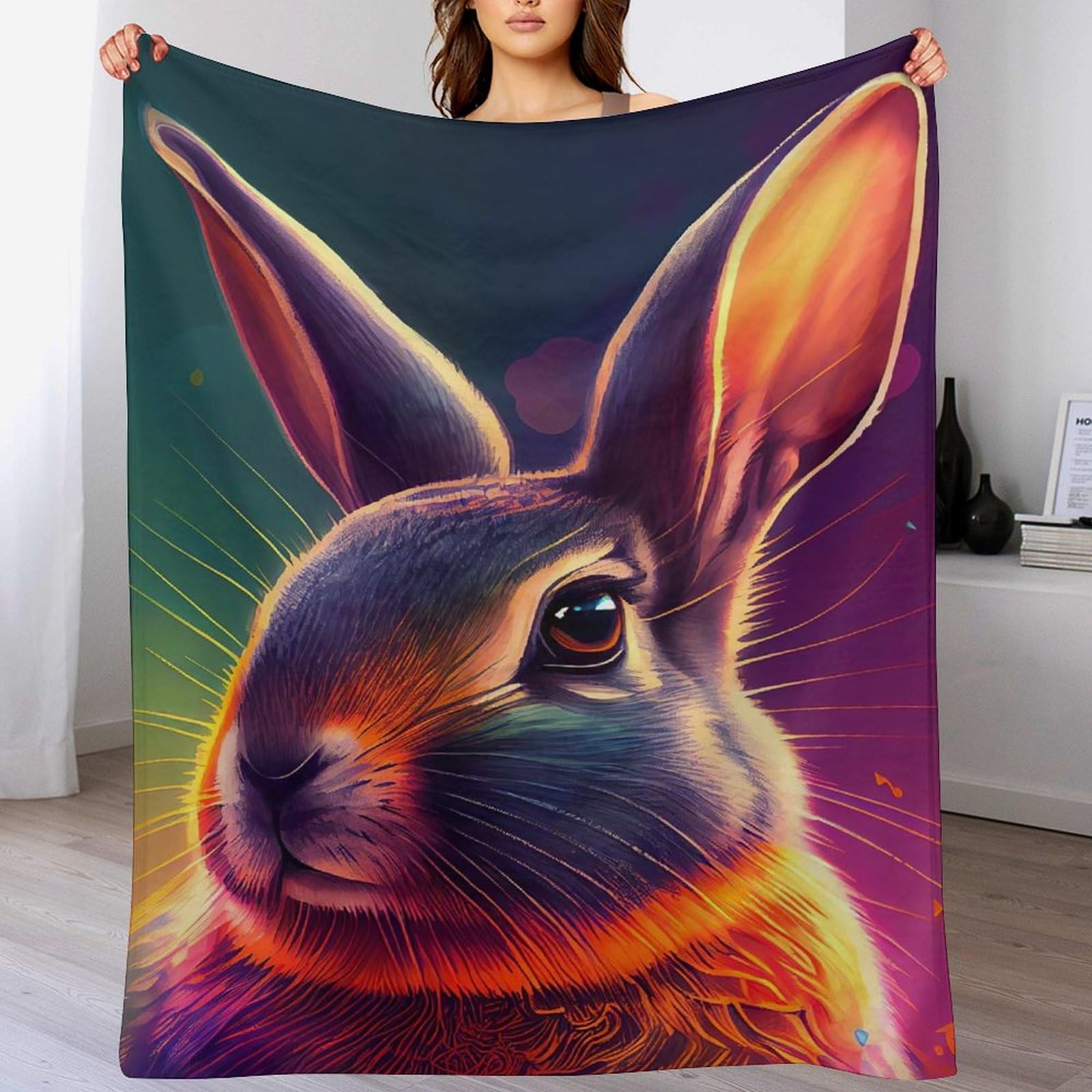 Couverture polaire lapin en flanelle douce pour lit et canapé 130x150cm