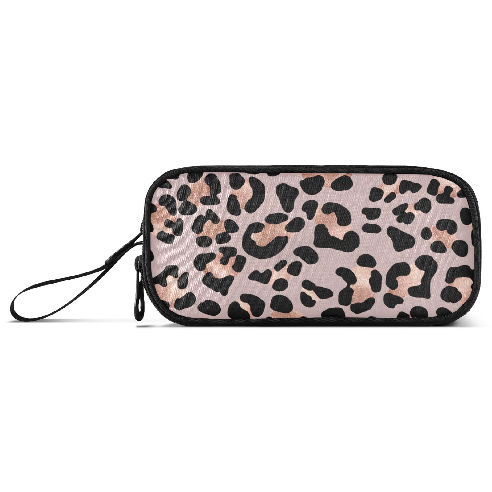 Bolaz Rose Gold Black Leopard Skin Pencil Case Large Capacity Pen Bag with Compartment Students Stationery Organizer Pencil Pouch Marker Case for