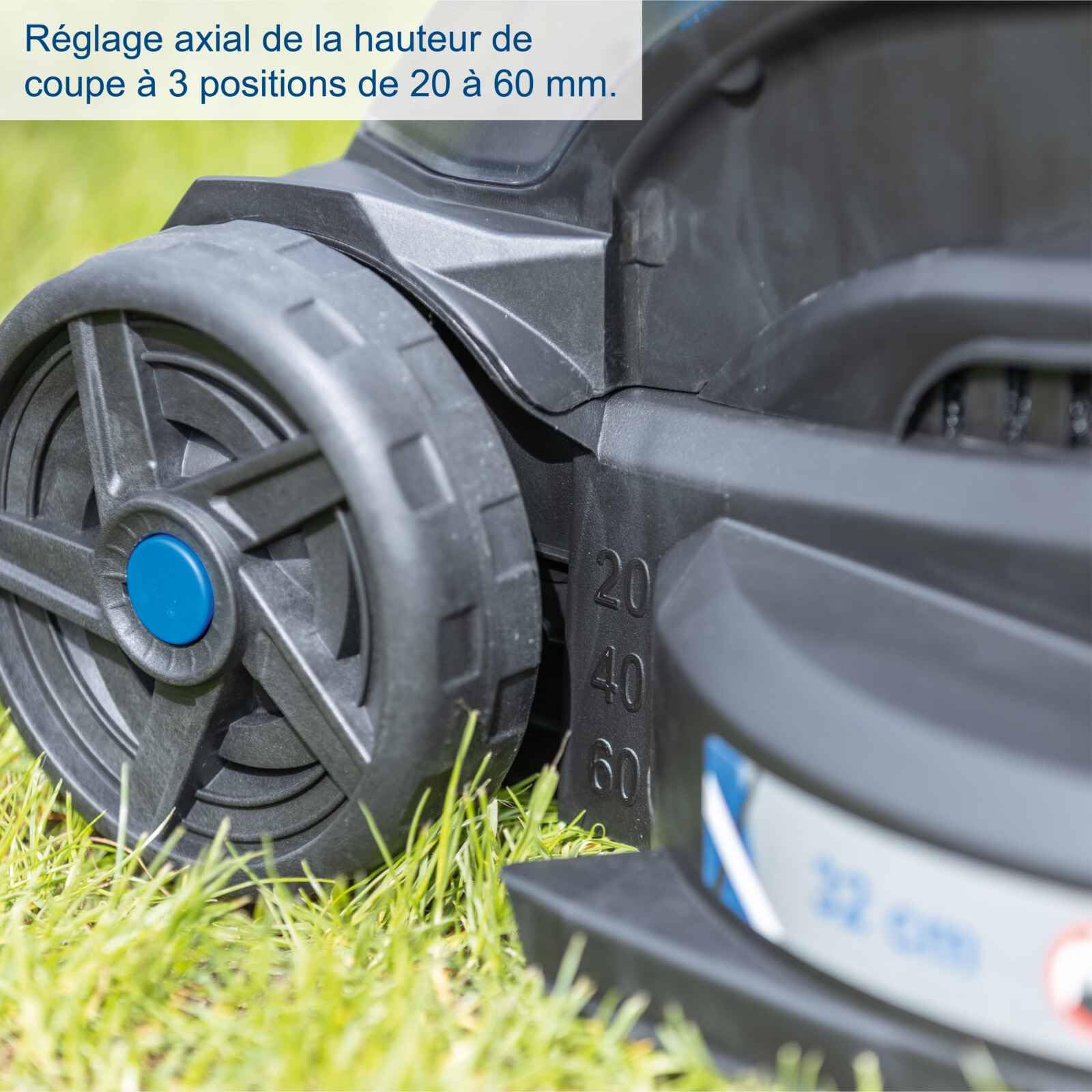Scheppach Tondeuse à Gazon sans Fil BC-MP320-X 20V Brushless 32cm 250-300 m2 20-60mm Bac 30L Batterie 4Ah Chargeur 2,4A