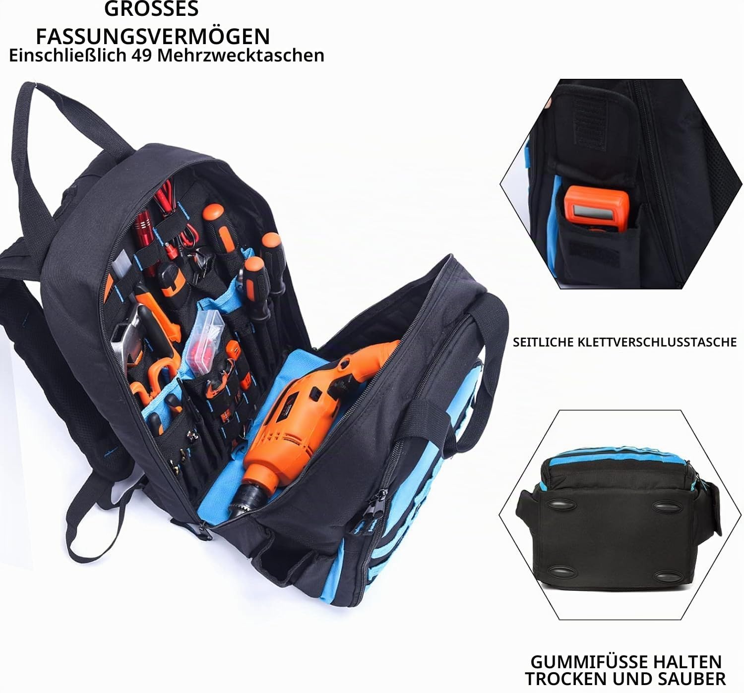 AUMTISC Werkzeugrucksack Werkzeugtasche Hochleistungs-werkzeug rucksack mit Mehrzwecktasche Industrie- und Bauarbeitsrucksack
