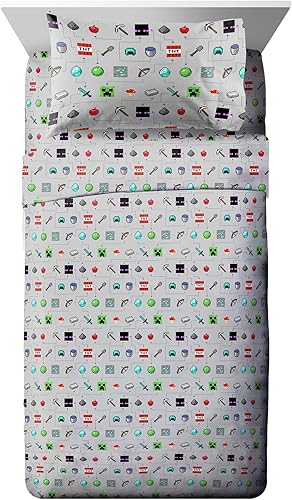 Jay Franco Monster Hunters de Minecraft - Juego de sábanas de tamaño individual, de microfibra y resistentes a la decoloración, 3piezas, ropa de