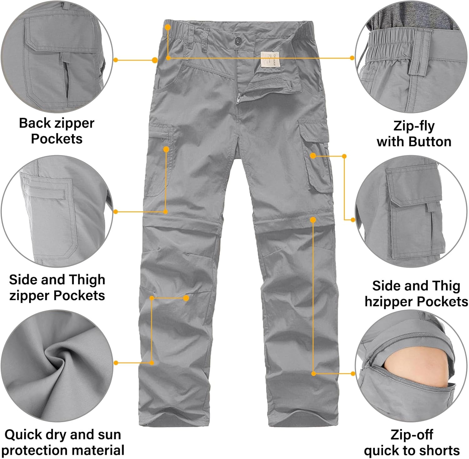 linlon Kids' Cargo Pants, Boy's Casual Outdoor Quick Dry Waterproof Hiking Climbing Convertible Trousers #9016