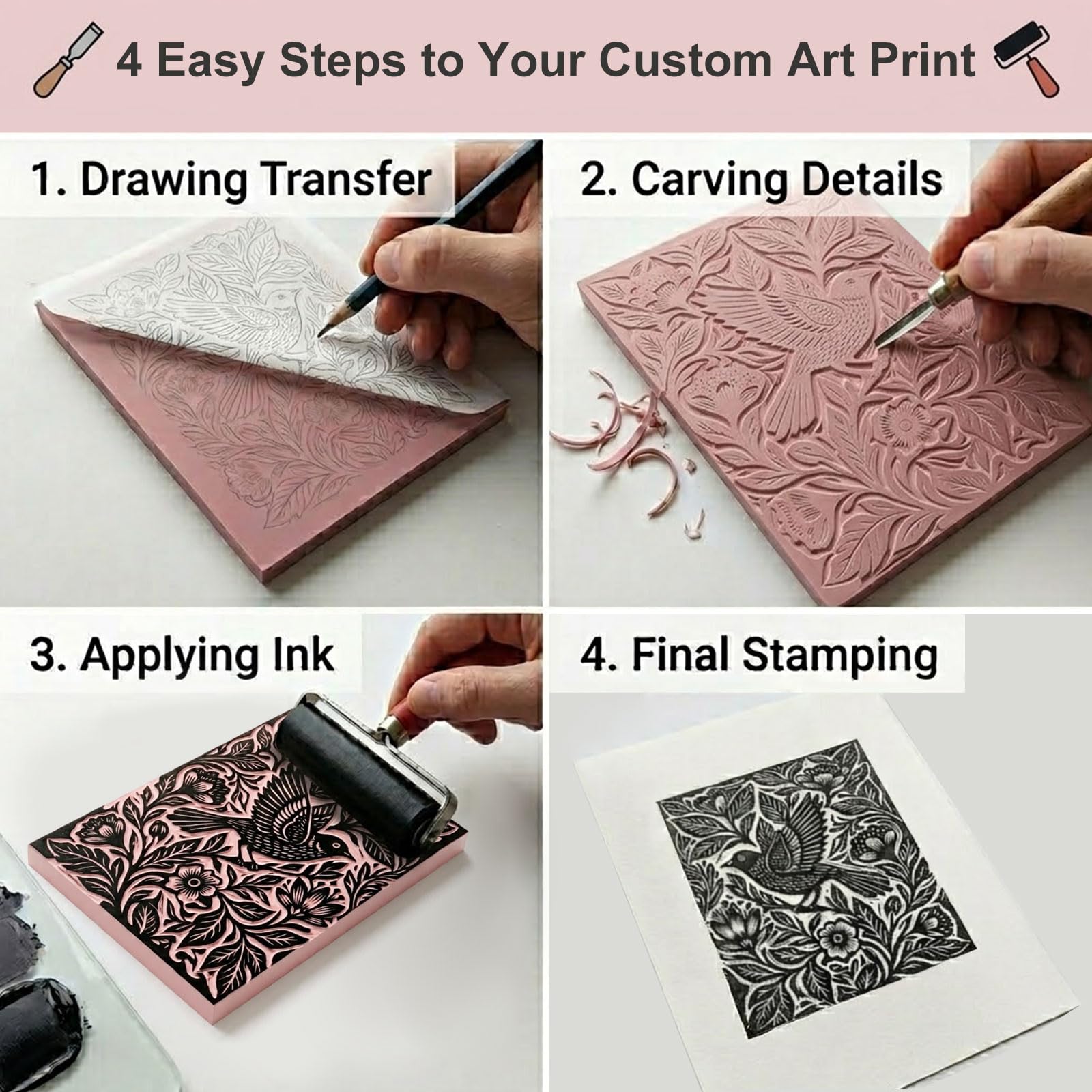 16 sztuk bloków linoleum do grafiki, 10 x 15 cm, miękkie, gumowe bloki do rzeźbienia znaczków, różowe bloki linorytowe do materiałów drukarskich, zestaw do drukowania blokowego dla początkujących i