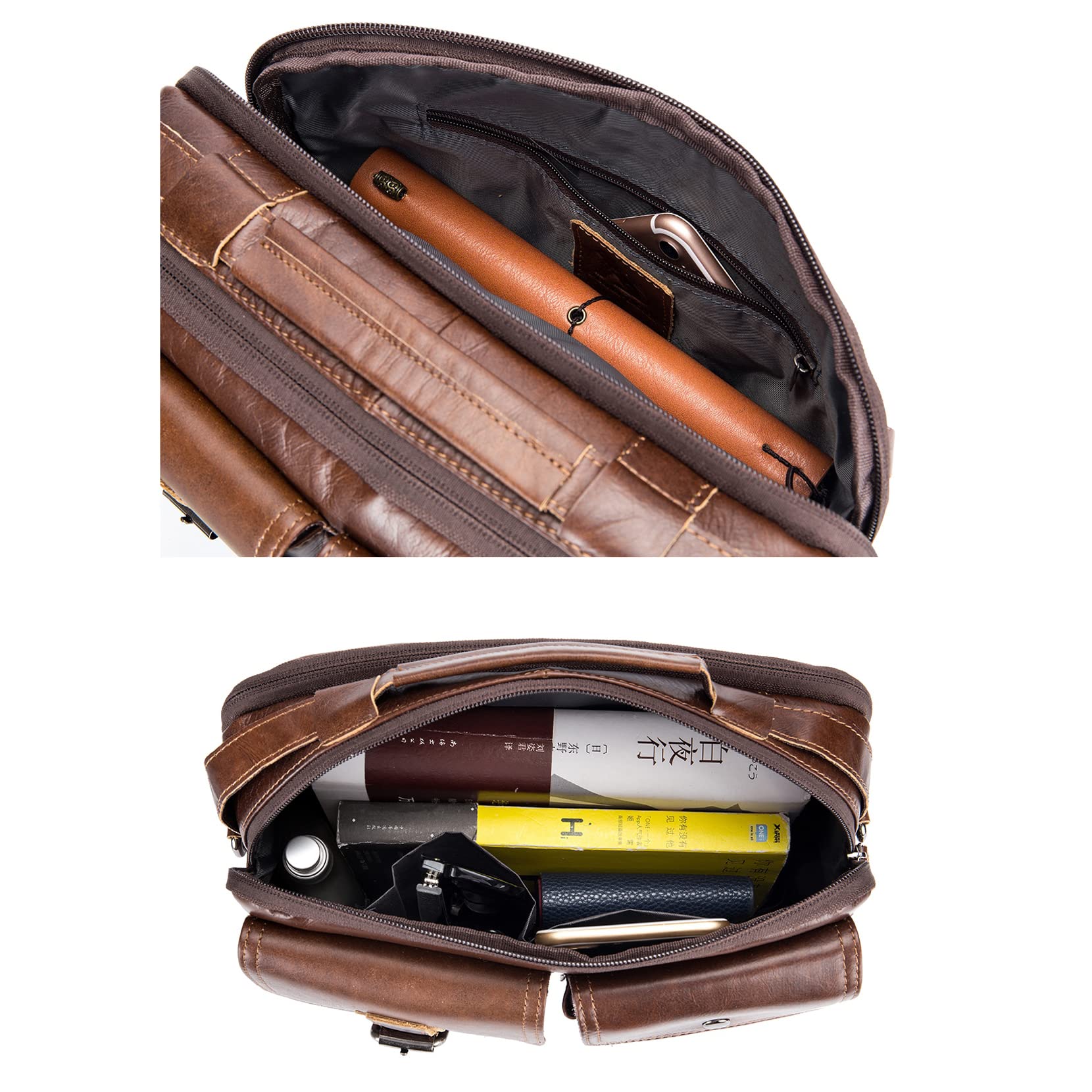 Bolsa de Hombro de Negocios Bolso Cuadrado de Cuero Para Hombre Bolso Colgante Vintage de Moda Viajes de Estudio Bolso de Bolsillo Multifuncional