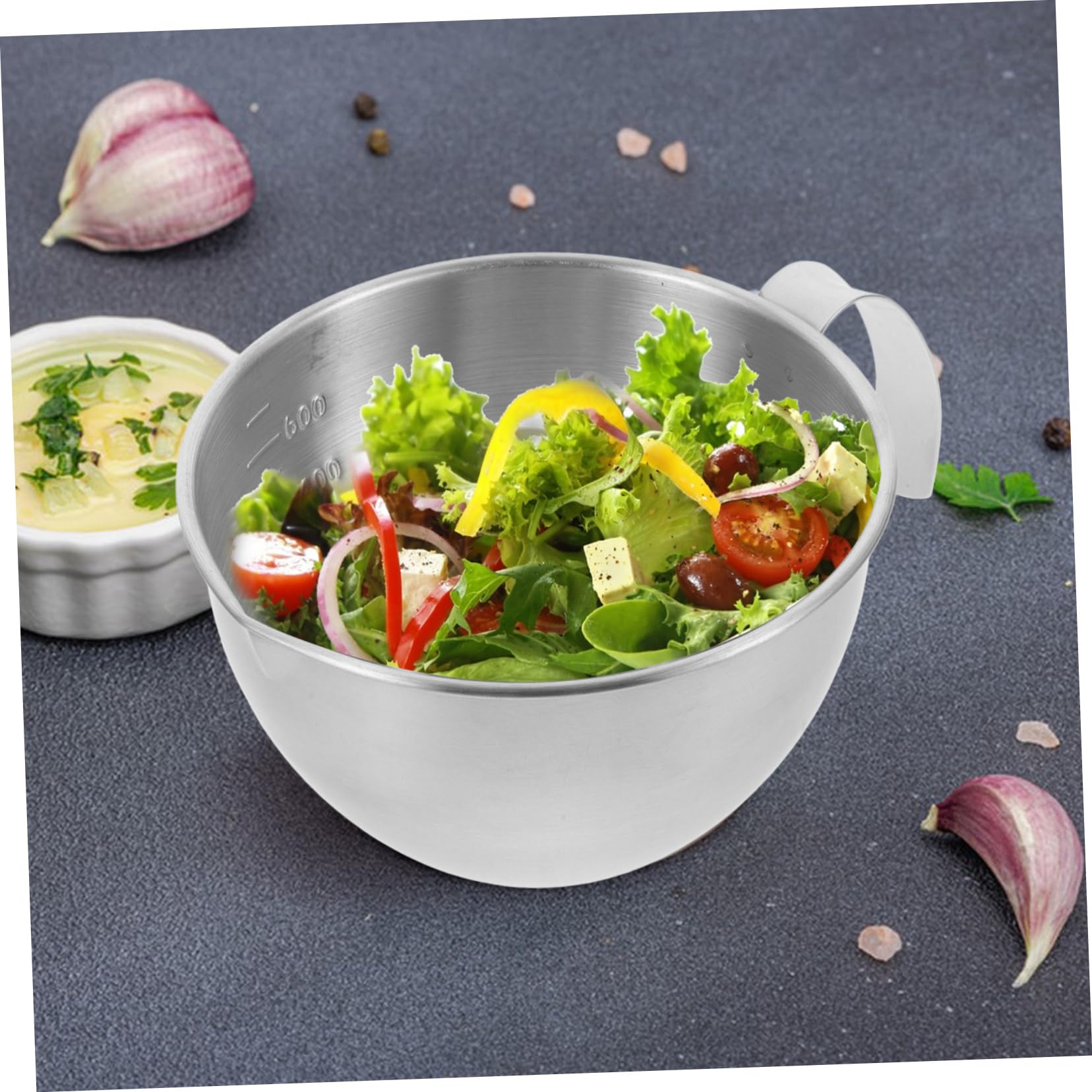 Alipis 5 Cuencos De Acero Inoxidable Para Aderezo De Ensalada Cuenco Para Condimentos Cuenco Para Mezclar Con Asa Contenedores De Preparación De Comidas Cuenco Para Mezclar Ensalada