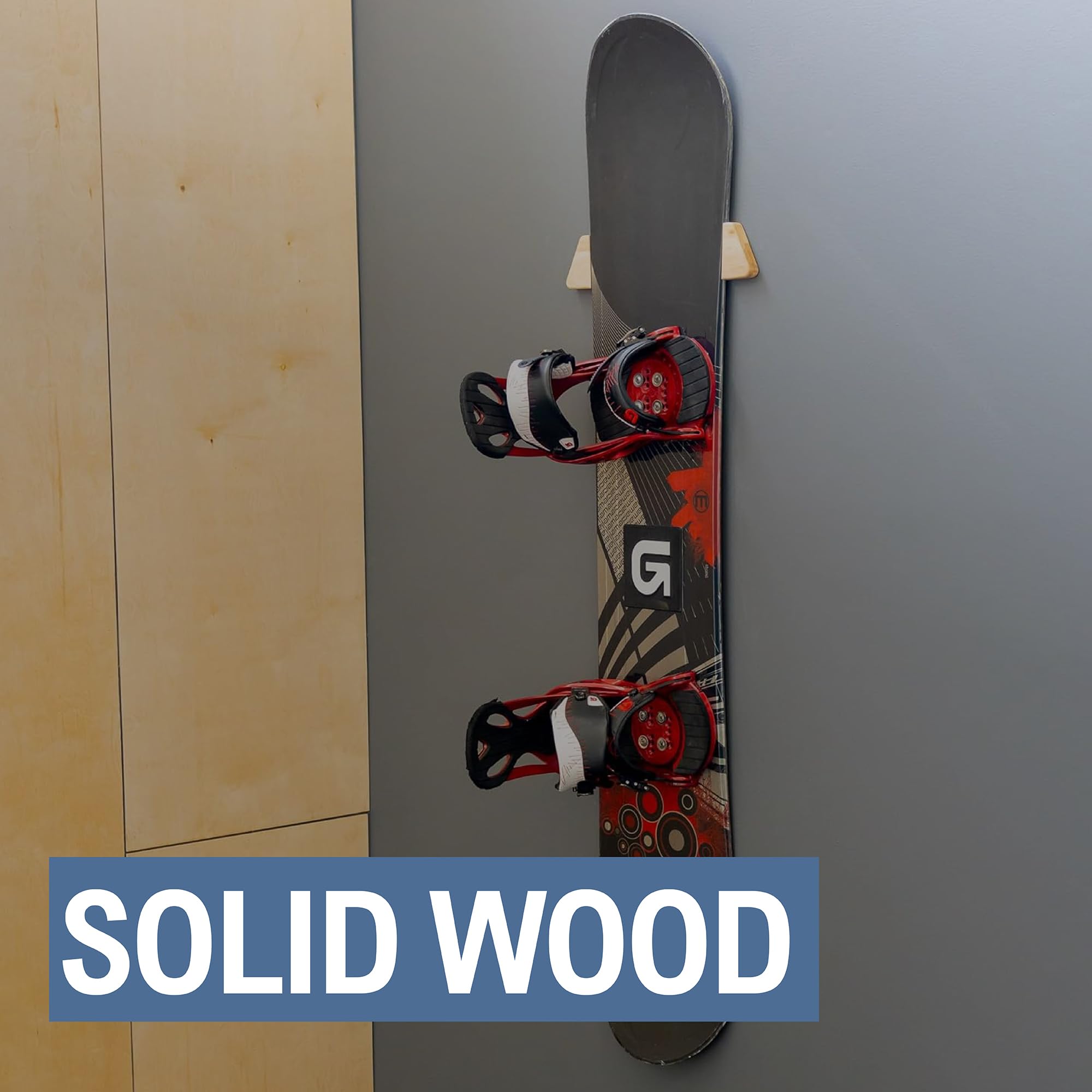 StoreYourBoard Minimalistischer Holz-Snowboardständer, Wandhalterung, Aufbewahrungsdisplay, verstellbare Größe, Massivholz, hält 13,6 kg