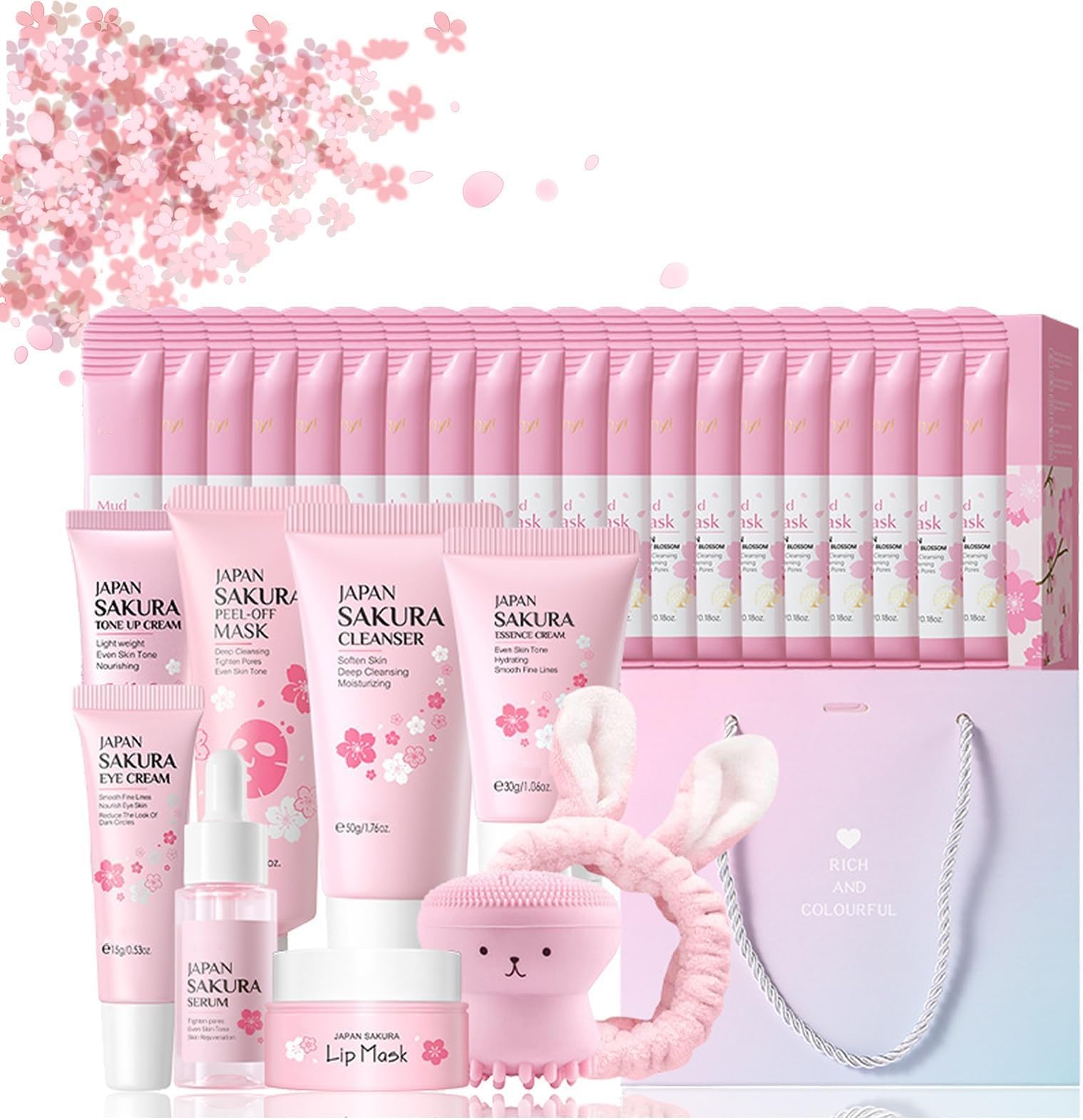 Sakura Skin Care Sets & Kits, 30PCS Cherry Blossom Skincare Set For Teen Girls, Complete Skin Care Set For Teen Girls & Women, Facial Kit For Women & Girls Daily Routine Skin Care