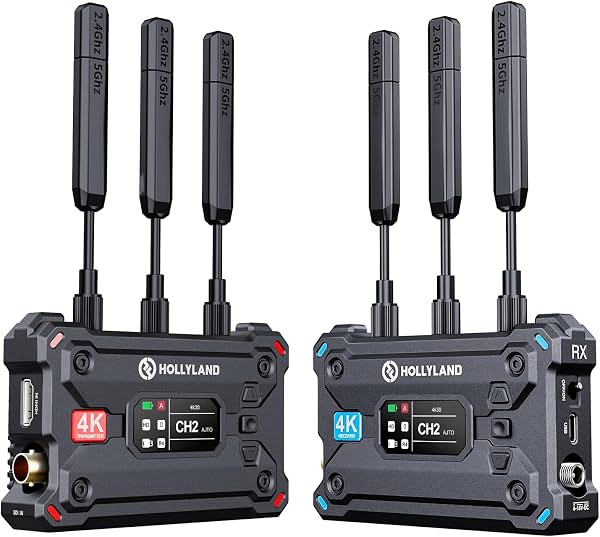 Hollyland Pyro S Transmisor y Receptor de Video Inalámbrico HDMI SDI 4K30/1080p60 Alcance de 1300ft Los Latencia de 50ms Hasta 4 Receptores, Salto Automático de Doble Banda (ADH), Escaneo Inteligente de Canales, Transmisión en Vivo (1TX+1RX)