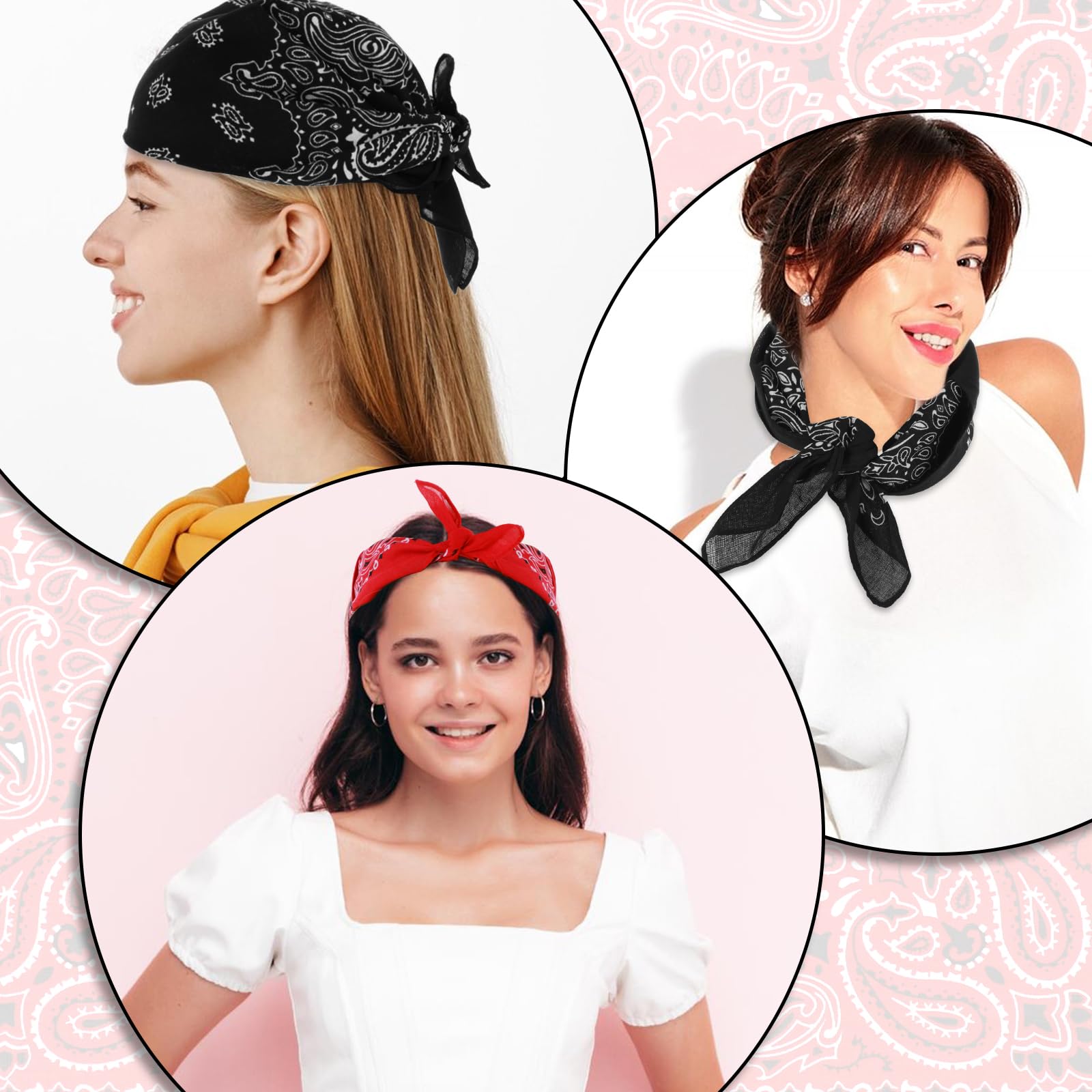 Yuanout 2 bandany Paisley, 100% bawełna, metoda samochodowa lub modna, uniwersalne bandany dla mężczyzn i kobiet, czarny i czerwony, L