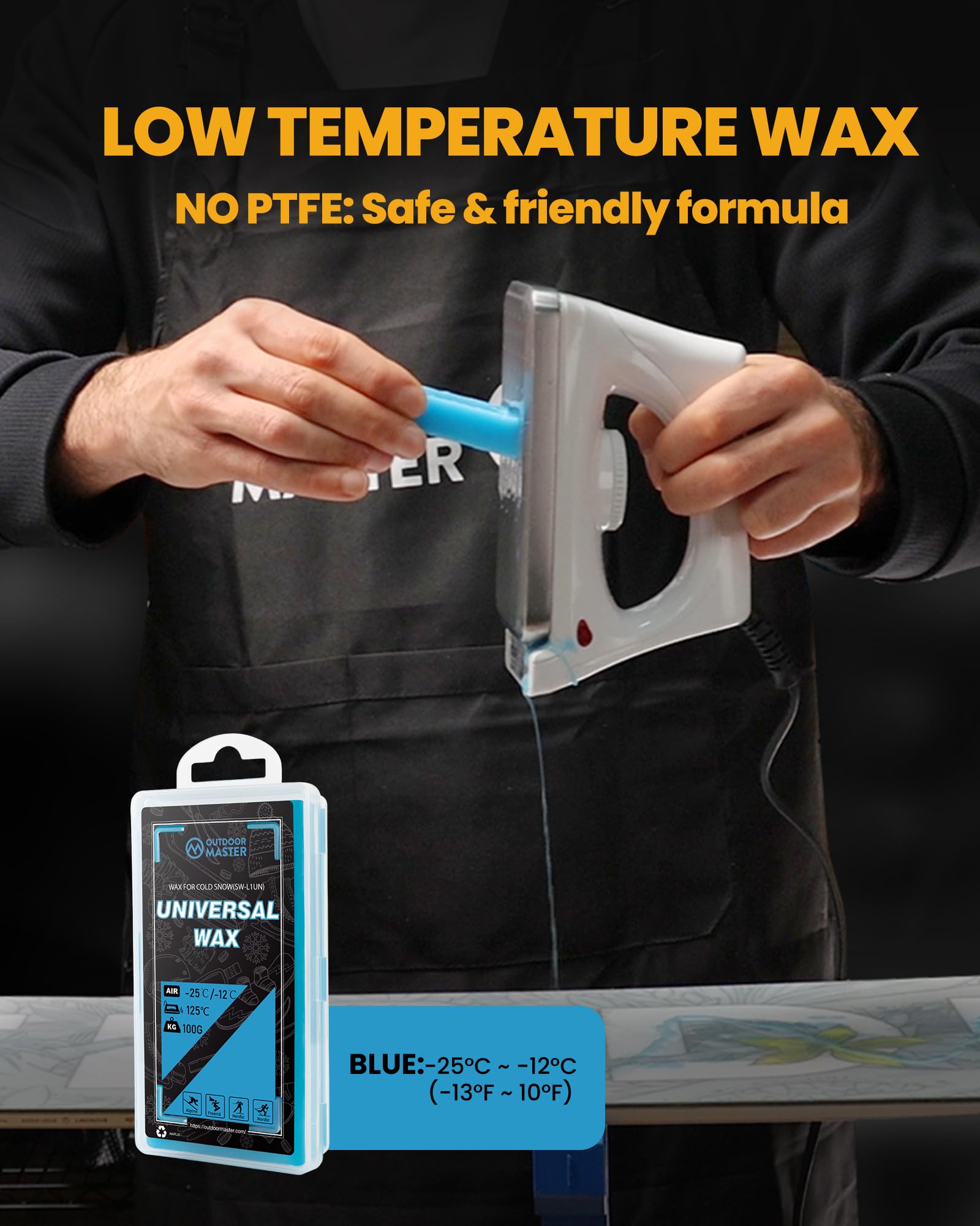 OutdoorMaster Kit di messa a punto e ceretta per sci e snowboard con ferro da stiro, cera da sci, accordatore per bordi, spazzola, raschietto per cera, Ptex, vite di fissaggio, elastico