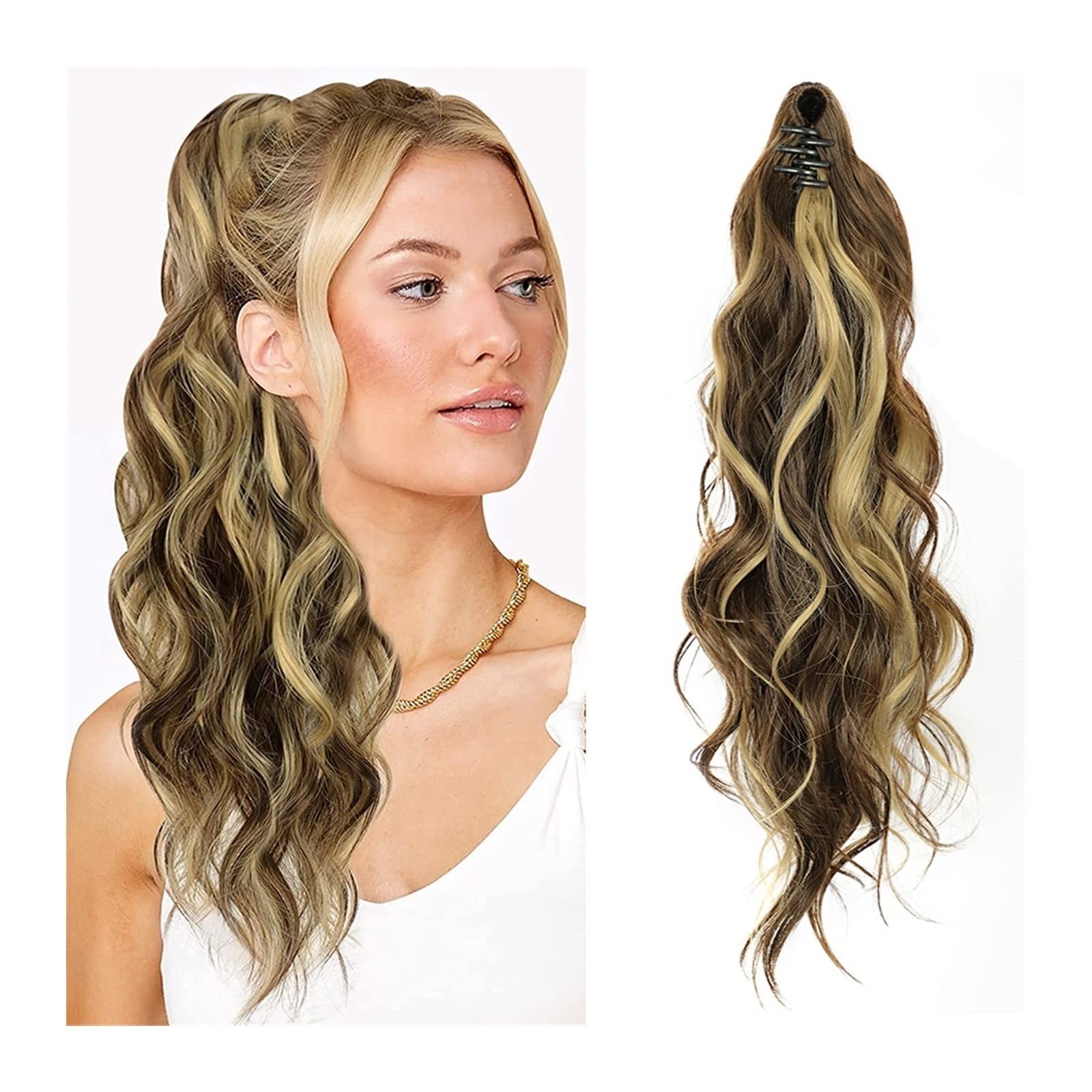 Cola de caballo Extensión de cola de caballo de pelo ondulado largo y rizado Clip de mandíbula de garra en postizos sintéticos for mujeres Cola de caballo ondulada sintética de 20 pulgadas for uso dia