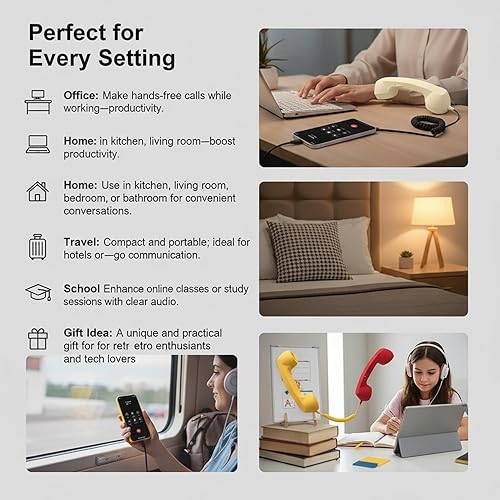 Miniatura 6 de Nuevo teléfono retro 2026, para teléfono retro tipo C, con cable, receptor de mango fijo para celulares, videoconferencias móviles, llamadas