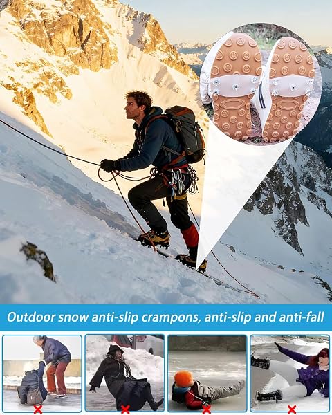 MOPZIJA 1 Paio Ramponcini da Neve e Ghiaccio Antiscivolo, Neve Ghiaccio, 5 Denti Ramponi per Scarponi e Scarpe, per Trekking Alpionismo Esursioni Pesca, Uomo Donna e Bambino,trasparente - 4