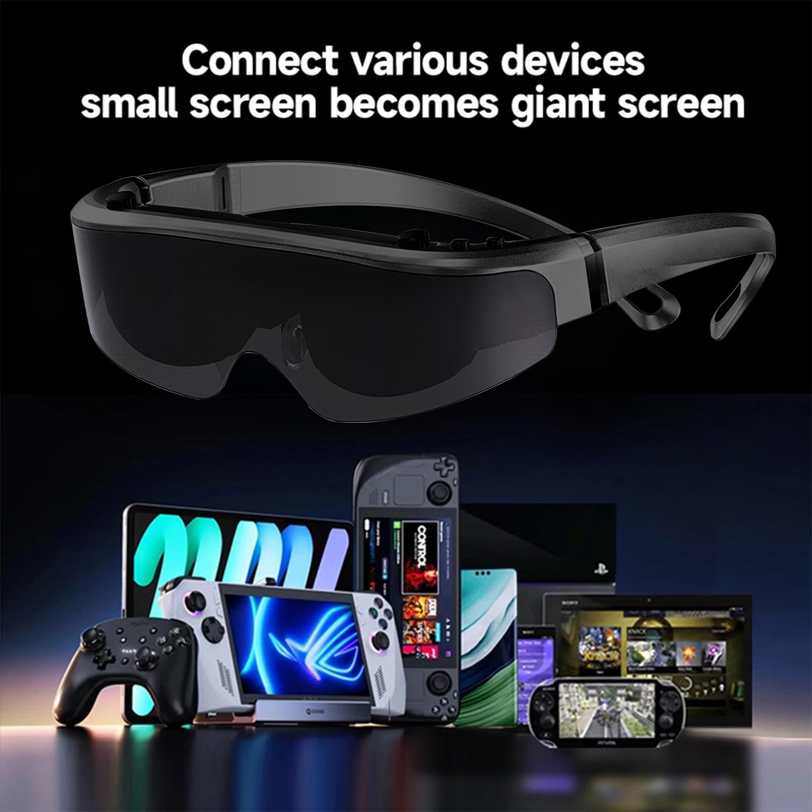 Ultralekkie okulary AR, 304.8 cm Micro-OLED prywatne kino, przełączane sprzętem 2D/3D, wysoka jasność 1800 nitów, regulacja krótkowzroczności 0-600°, podwójne soczewki magnetyczne, wbudowany głośnik