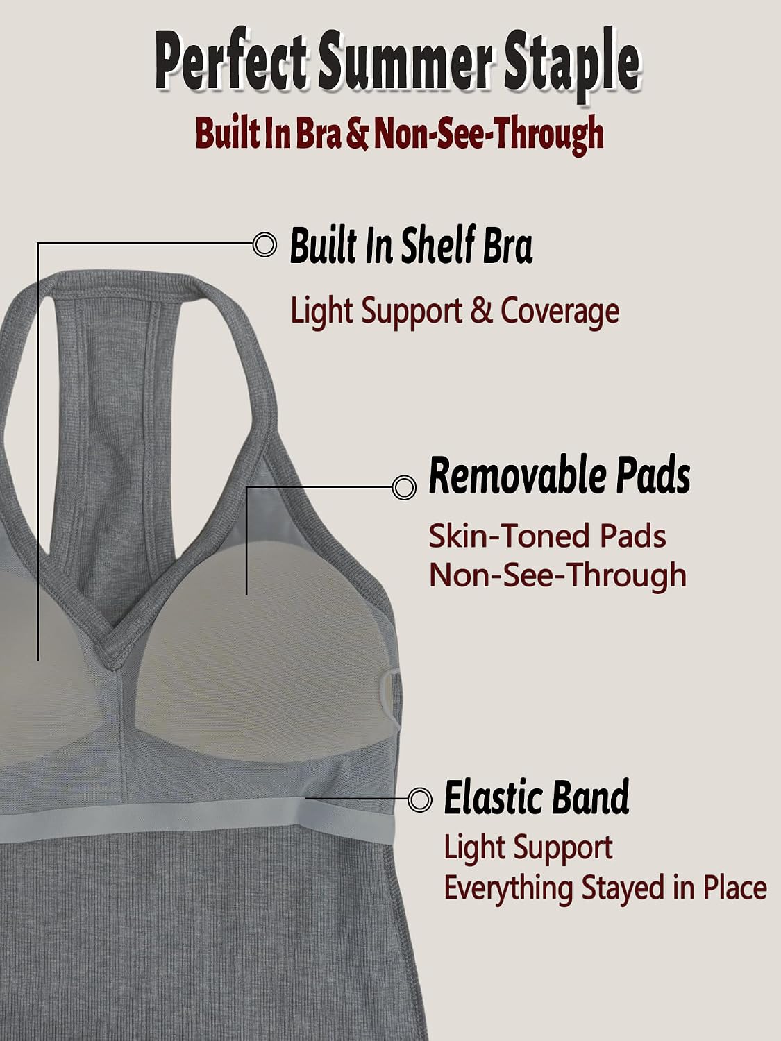 V Neck Cotton Tank Tops with Built-in Shelf Bra Sleeveless Racerback Fitted Basic Cami Shirts image 4