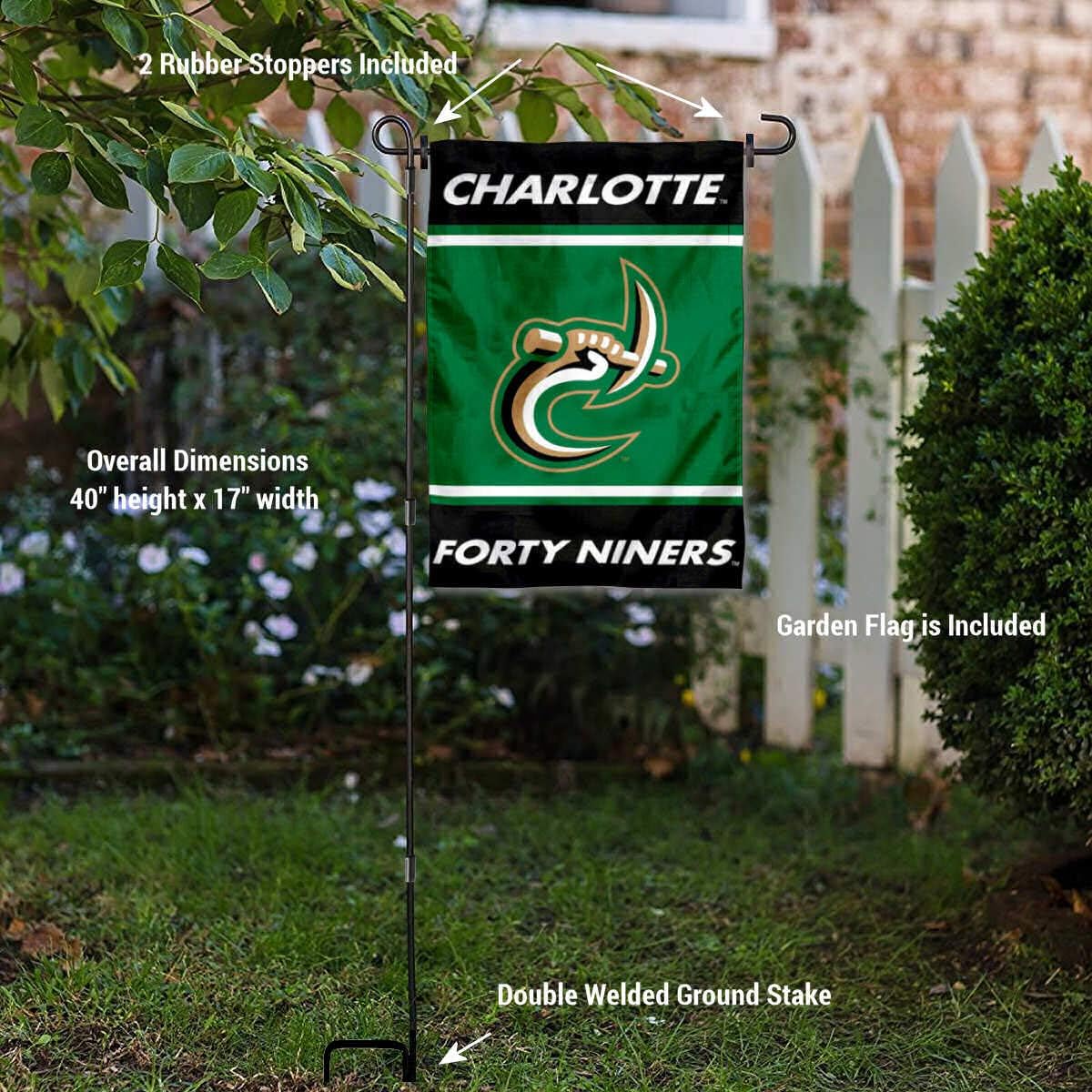 Charlotte 49ers Garden Flag with Stand Holder