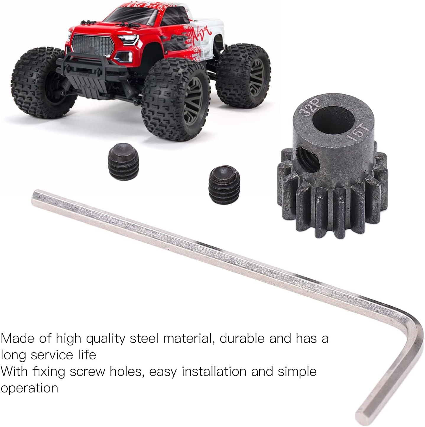 SUNGOOYUE RC Car Pinion Gear Set, 15T 0.8 Mod Metal Pinion Motor Gear Compatible with ARRMA Granite 1/10 Remote Control Car Series