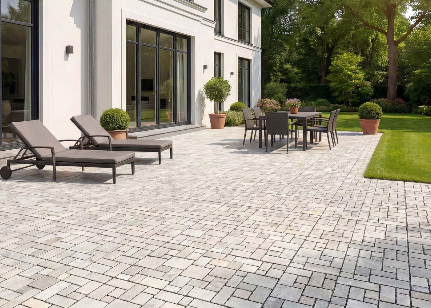 Mendler Stone Tile HWC-K70 - Baldosa para balcón o patio, piedra natural, 11 x 30 x 30 cm = 1 m², color blanco
