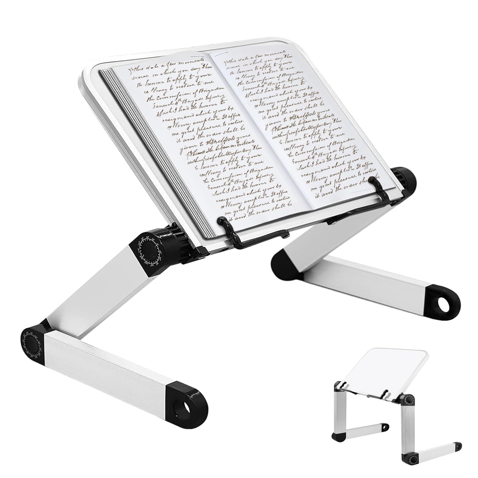 Atril para Libros - Altura Ajustable Atril Estudio con Brazos de Aluminio Duraderos, Atril Lectura Soporte Libros para Leer para Tapas Duras Gruesas, Recetas, Portátiles y iPad