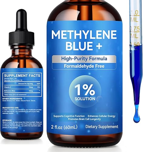 Methylene Blue 1% Solution, Methylene Blue for Humans, Methylene Blue 1% Enhanced Liquid Solution for Increased Absorption, Humans Brain Health and