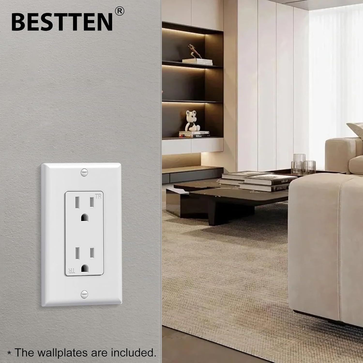BESTTEN 50 Pack 15 Amp Outlet and 50 Pack 20 Amp Receptacle, Tamper Resistant, Residential and Commercial Use, Wallplate Included, 15A/125V/1875W, White