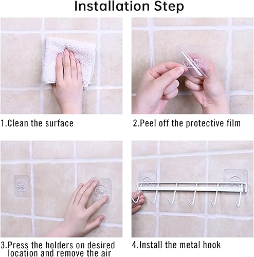 Miniatura 3 de Rainmae Paquete de 2 ganchos de pared, riel de pared, ahorro de espacio, sin taladrar, con 6 ganchos para baño, dormitorio, armario, herramientas de