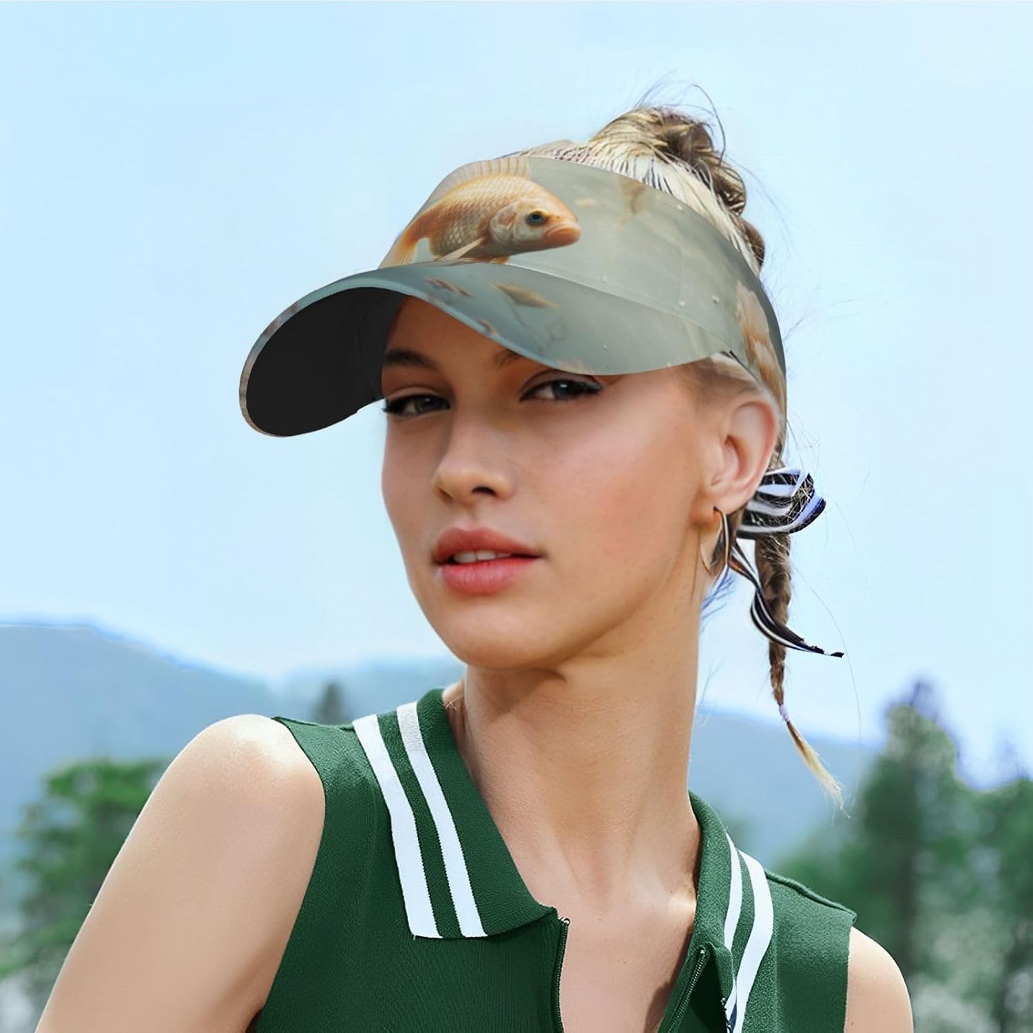 Retro Mermaid Print Sport Sun Visor Hats Adjustable Empty Top Baseball Cap Women and Men Sun Visor Hat Black